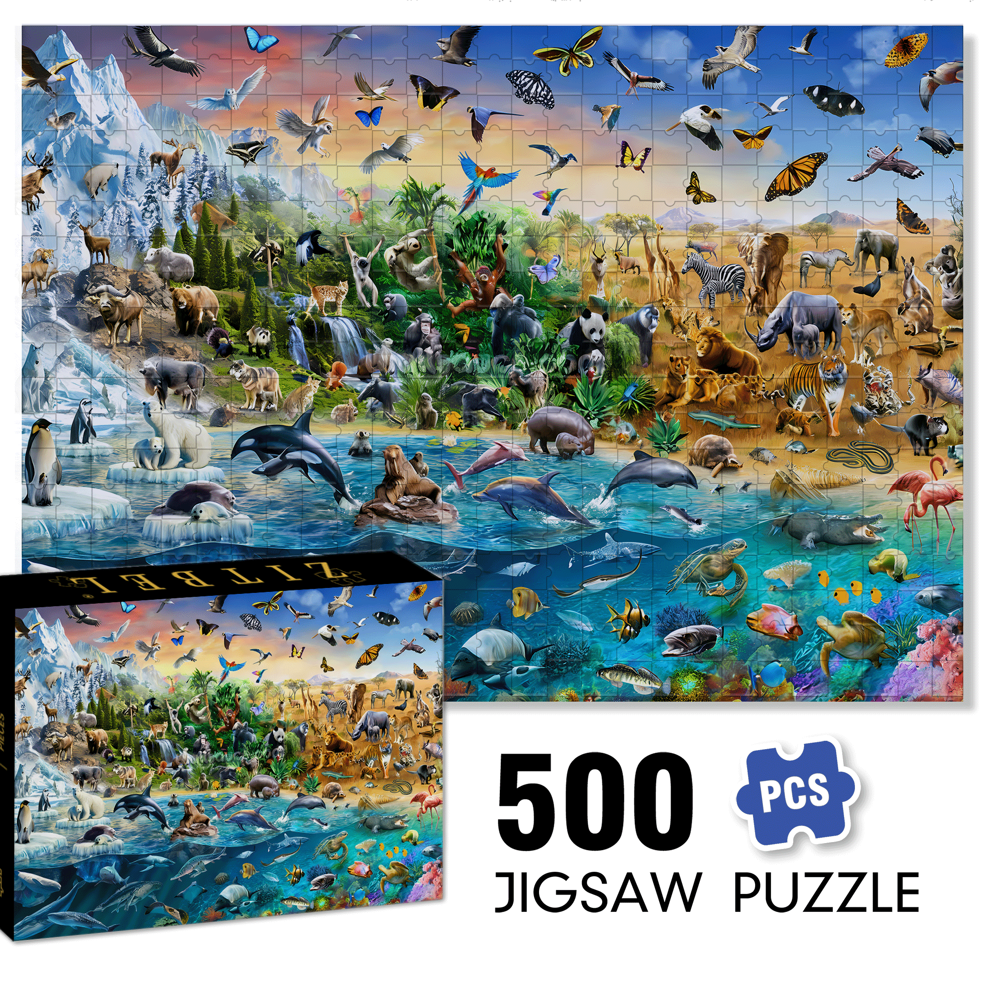 Endangered Species Kids Animal Wallpaper 500pcs/1000pcs Jigsaw Puzzle, Scratch-Resistant, Interactive Family Game & Brain-Boosting DIY Decor, Perfect for Halloween, Christmas & New Year Gifts, Family Puzzle Game