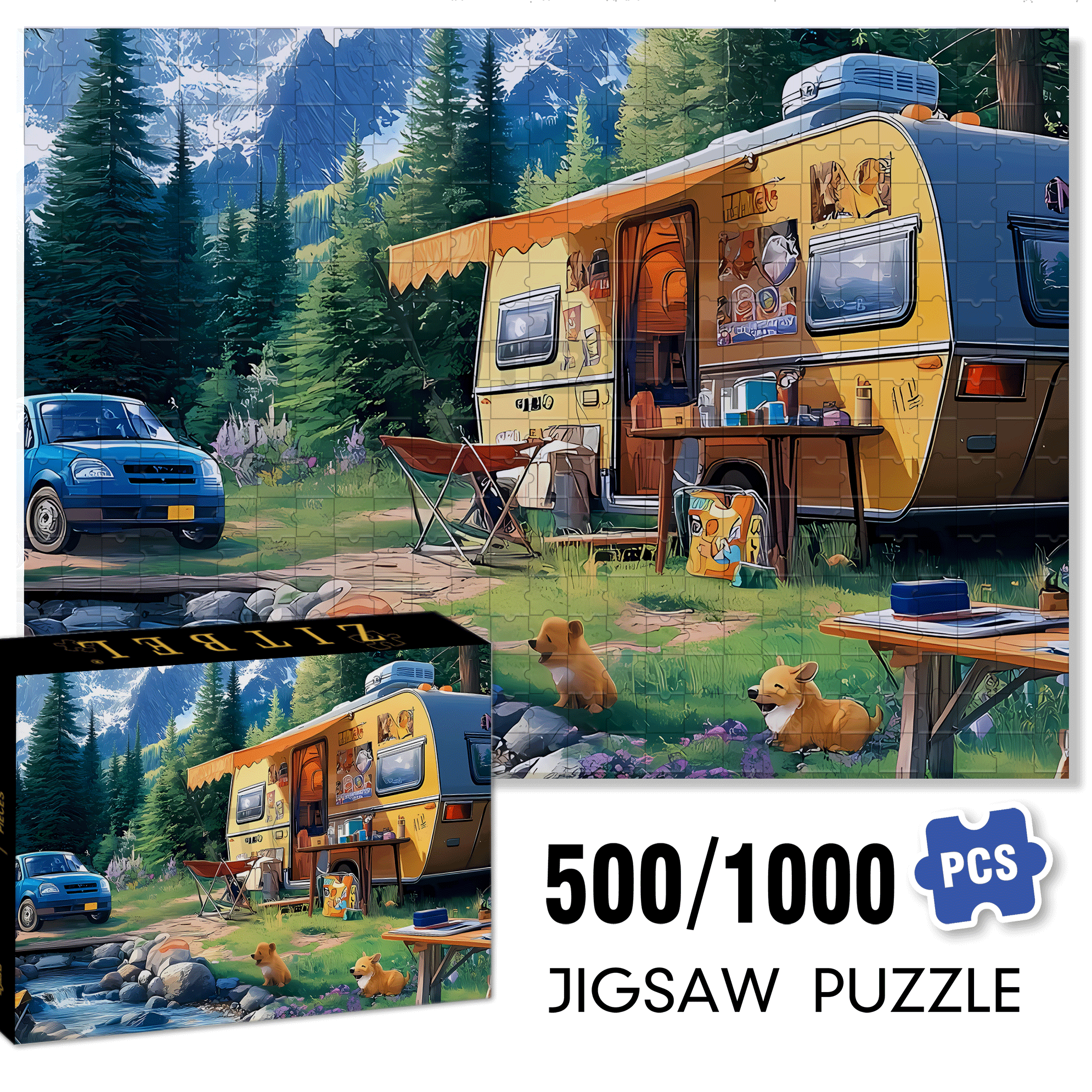 Family Camping 500pcs/1000pcs Jigsaw Puzzle, Scratch-Resistant, Interactive Family Game & Brain-Boosting DIY Decor, Perfect for Halloween, Christmas & New Year Gifts, Family Puzzle Game