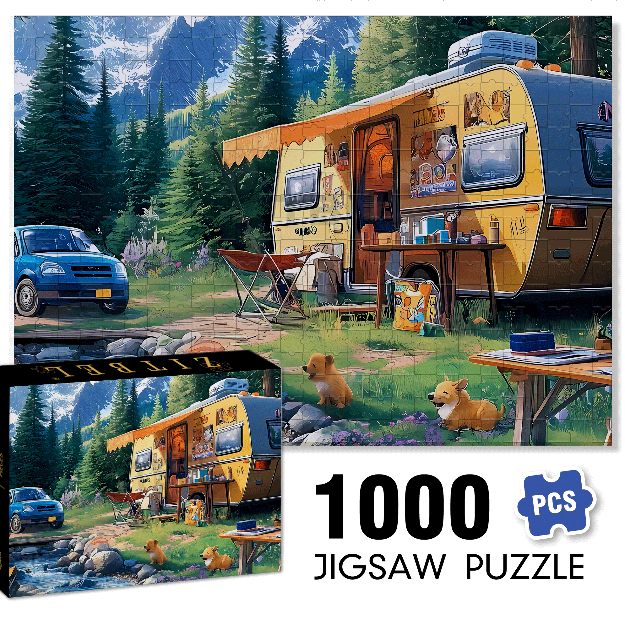 Family Camping 500pcs/1000pcs Jigsaw Puzzle, Scratch-Resistant, Interactive Family Game & Brain-Boosting DIY Decor, Perfect for Halloween, Christmas & New Year Gifts, Family Puzzle Game