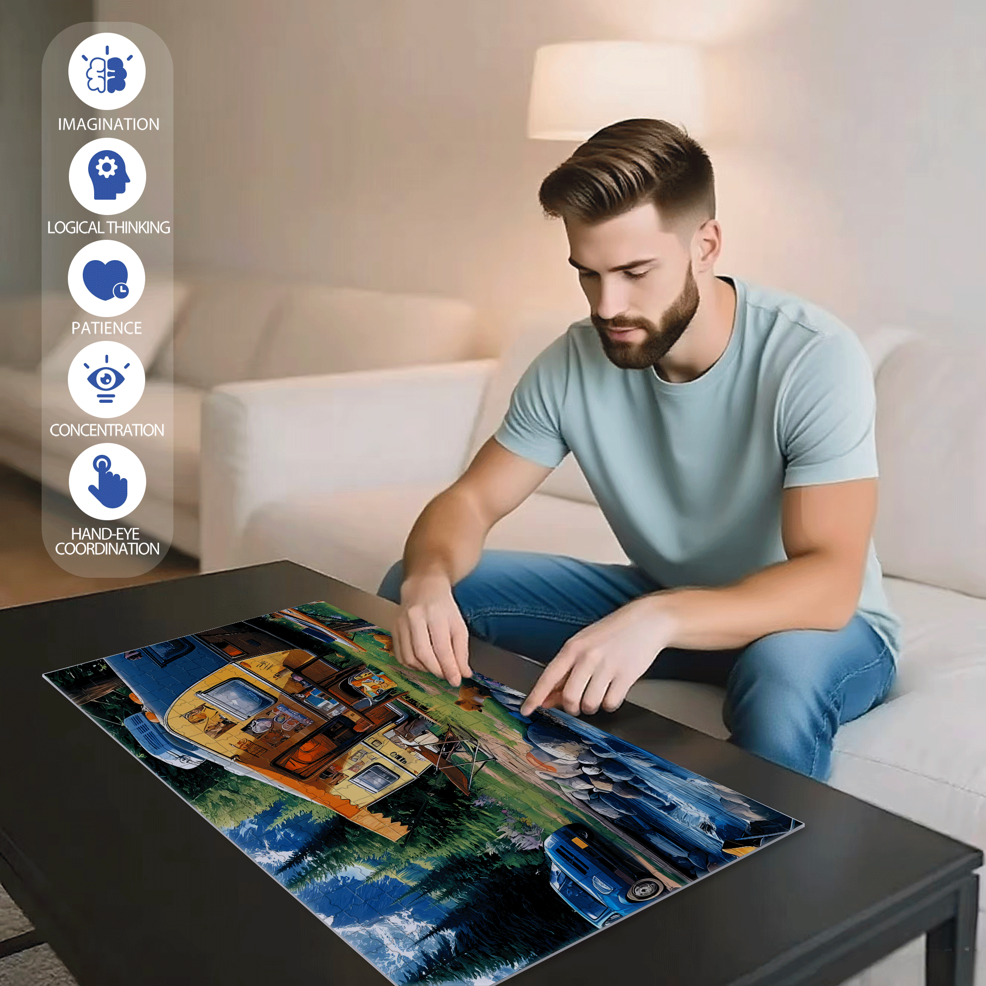 Family Camping 500pcs/1000pcs Jigsaw Puzzle, Scratch-Resistant, Interactive Family Game & Brain-Boosting DIY Decor, Perfect for Halloween, Christmas & New Year Gifts, Family Puzzle Game