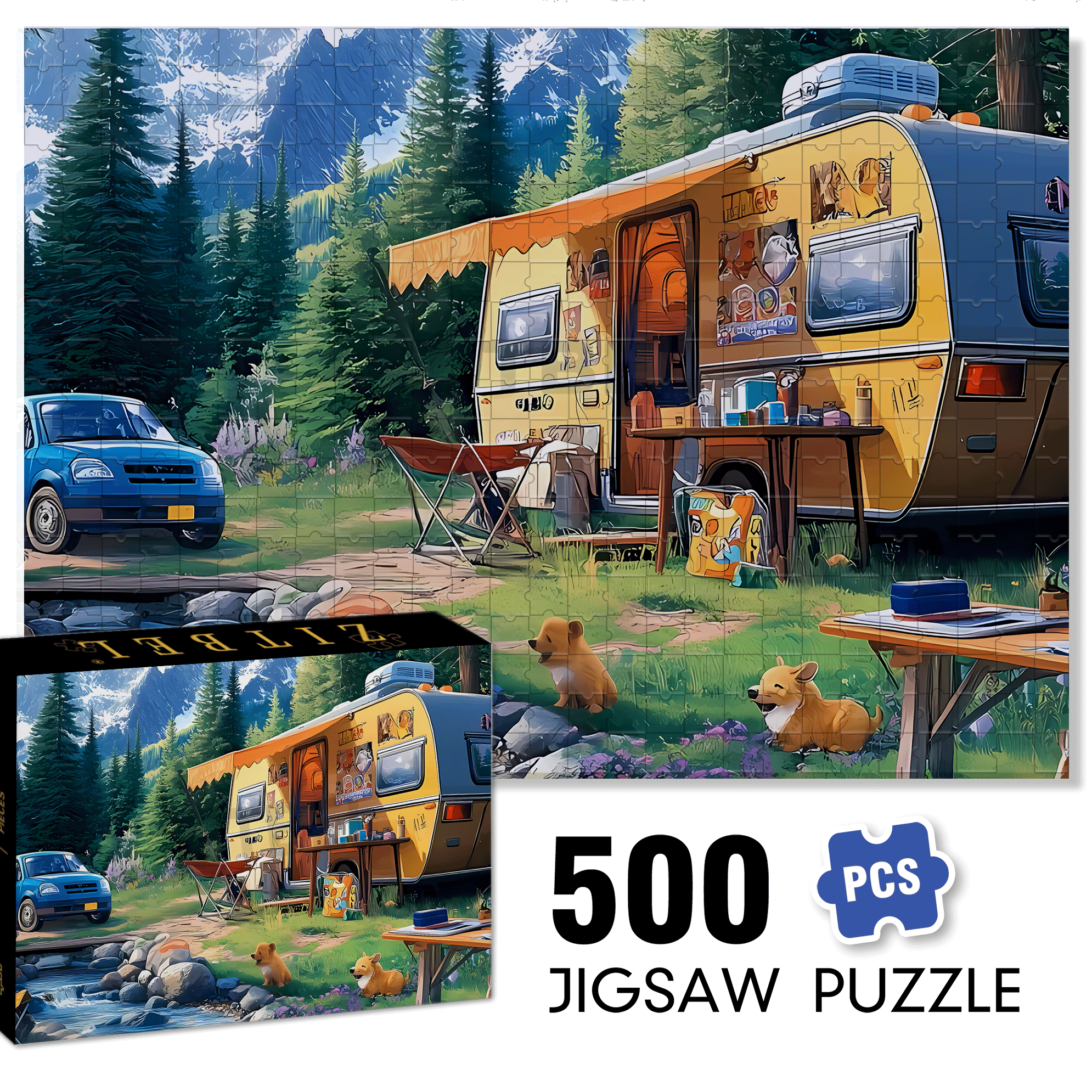 Family Camping 500pcs/1000pcs Jigsaw Puzzle, Scratch-Resistant, Interactive Family Game & Brain-Boosting DIY Decor, Perfect for Halloween, Christmas & New Year Gifts, Family Puzzle Game