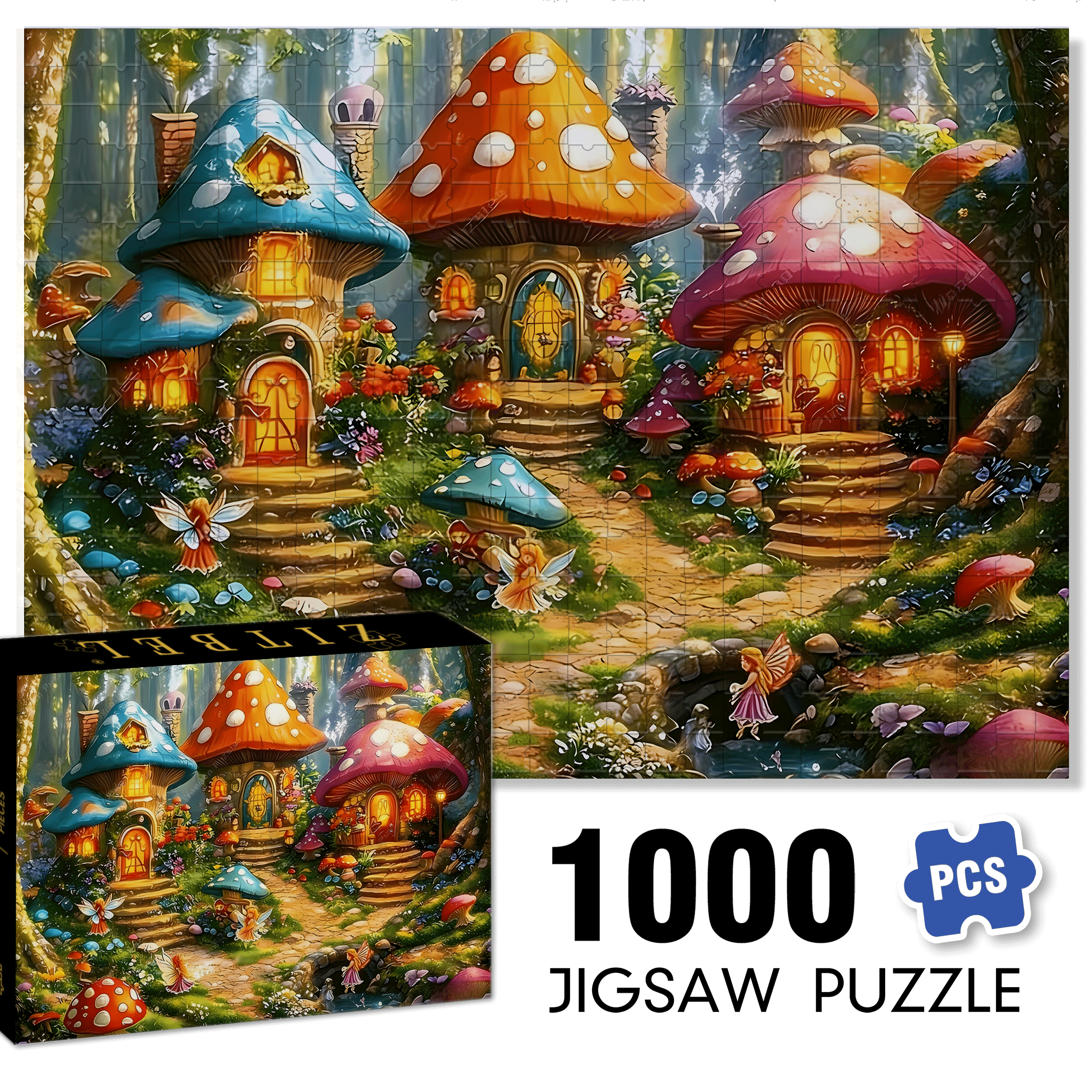 Forest Spirit Mushroom House 500pcs/1000pcs Jigsaw Puzzle, Scratch-Resistant, Interactive Family Game & Brain-Boosting DIY Decor, Perfect for Halloween, Christmas & New Year Gifts, Family Puzzle Game