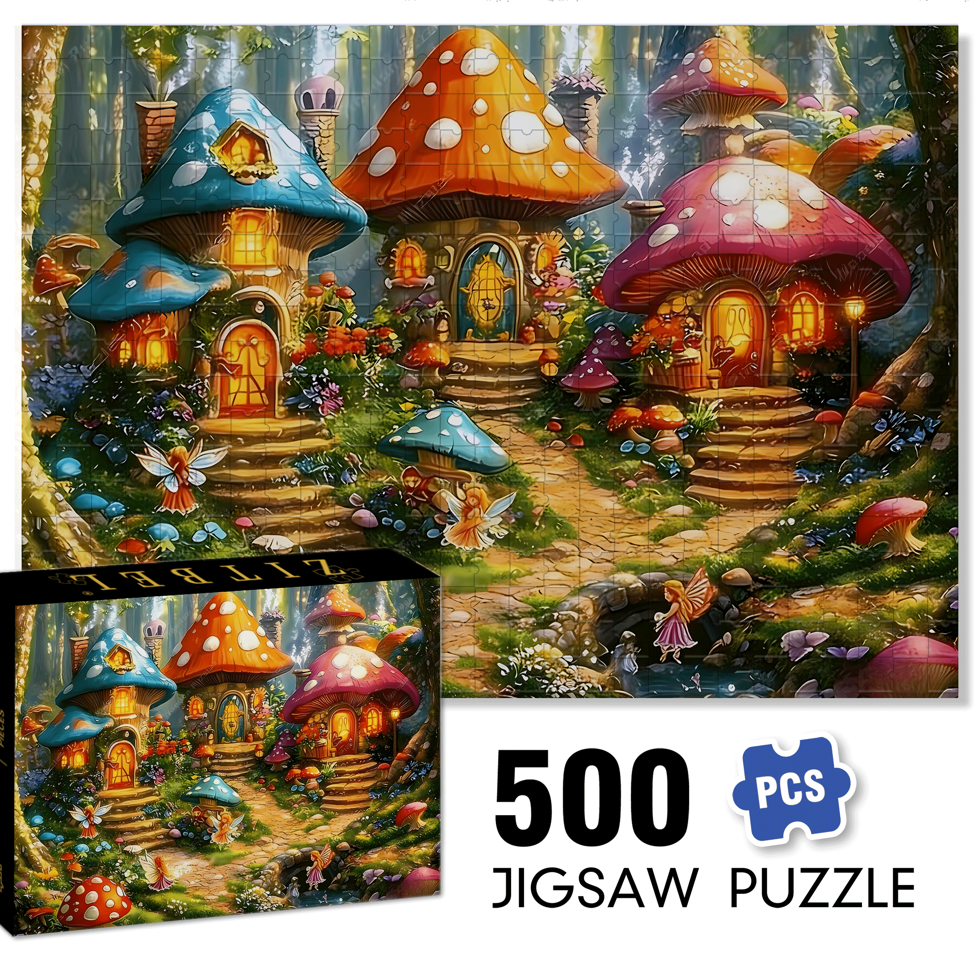 Forest Spirit Mushroom House 500pcs/1000pcs Jigsaw Puzzle, Scratch-Resistant, Interactive Family Game & Brain-Boosting DIY Decor, Perfect for Halloween, Christmas & New Year Gifts, Family Puzzle Game