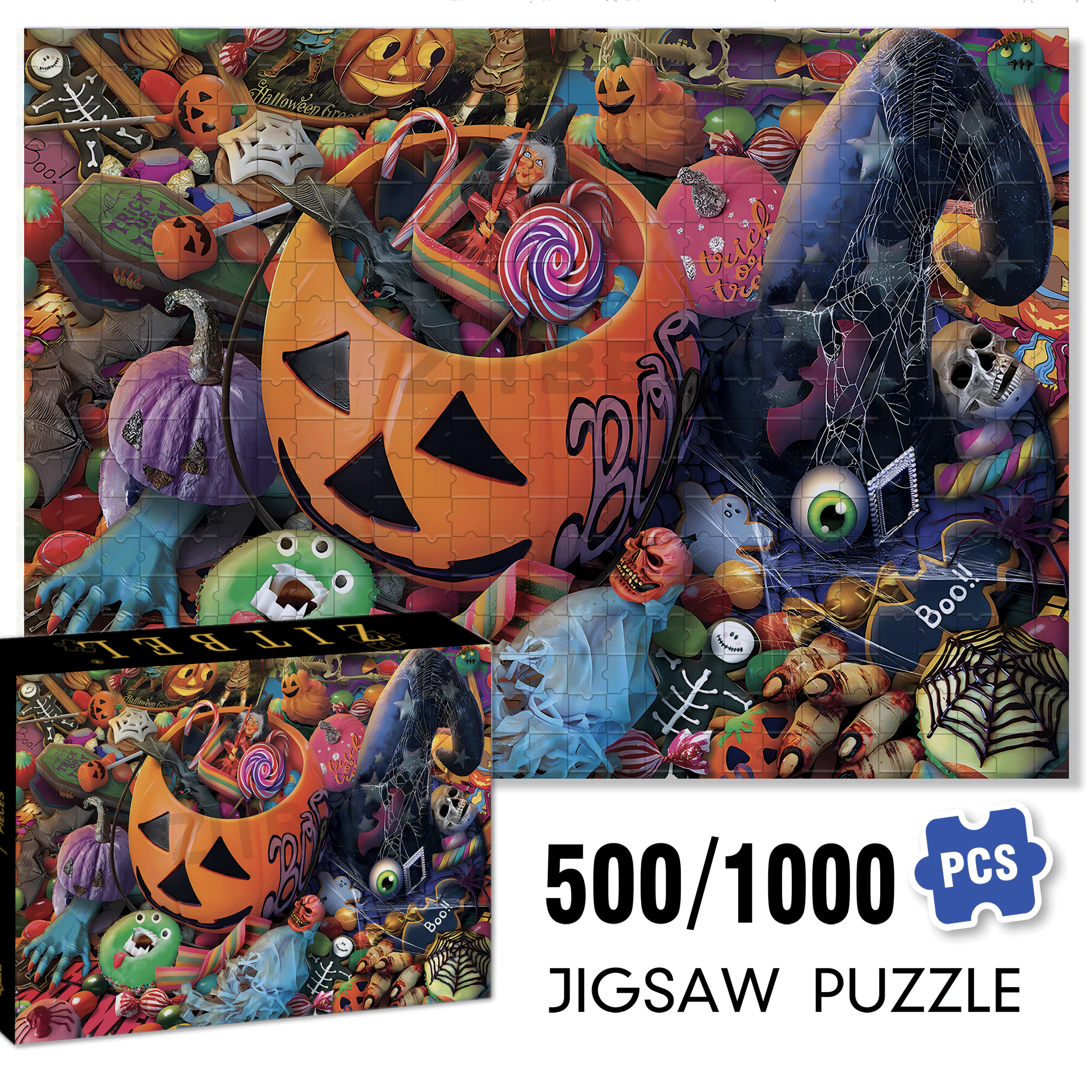 Halloween Special Party 500pcs/1000pcs Jigsaw Puzzle, Scratch-Resistant, Interactive Family Game & Brain-Boosting DIY Decor, Perfect for Halloween, Christmas & New Year Gifts, Family Puzzle Game
