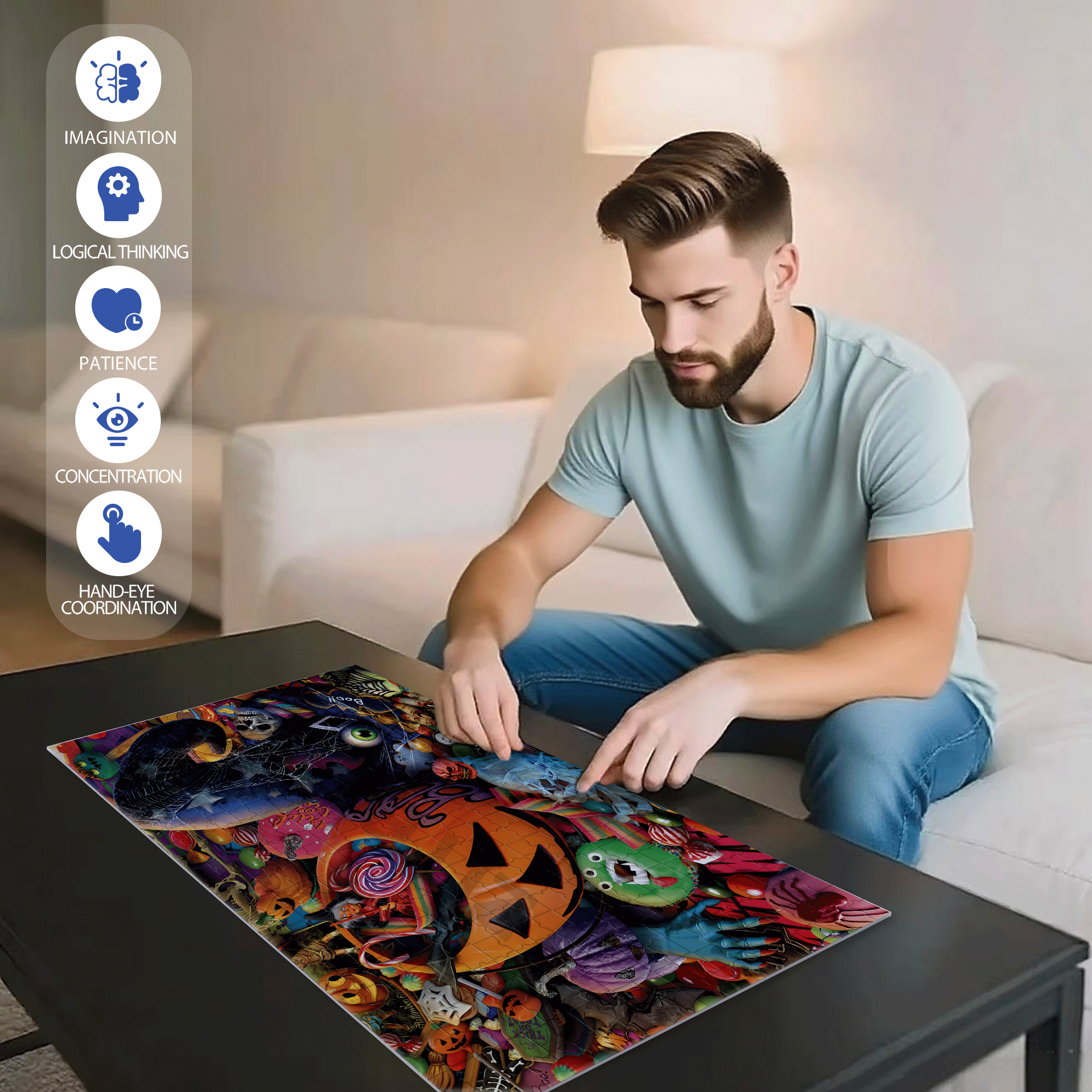 Halloween Special Party 500pcs/1000pcs Jigsaw Puzzle, Scratch-Resistant, Interactive Family Game & Brain-Boosting DIY Decor, Perfect for Halloween, Christmas & New Year Gifts, Family Puzzle Game