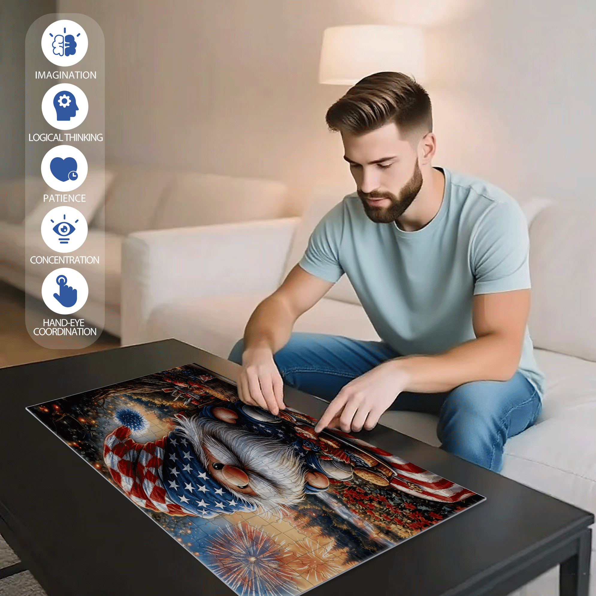 Independence Day 500pcs/1000pcs Jigsaw Puzzle, Scratch-Resistant, Interactive Family Game & Brain-Boosting DIY Decor, Perfect for Halloween, Christmas & New Year Gifts, Family Puzzle Game