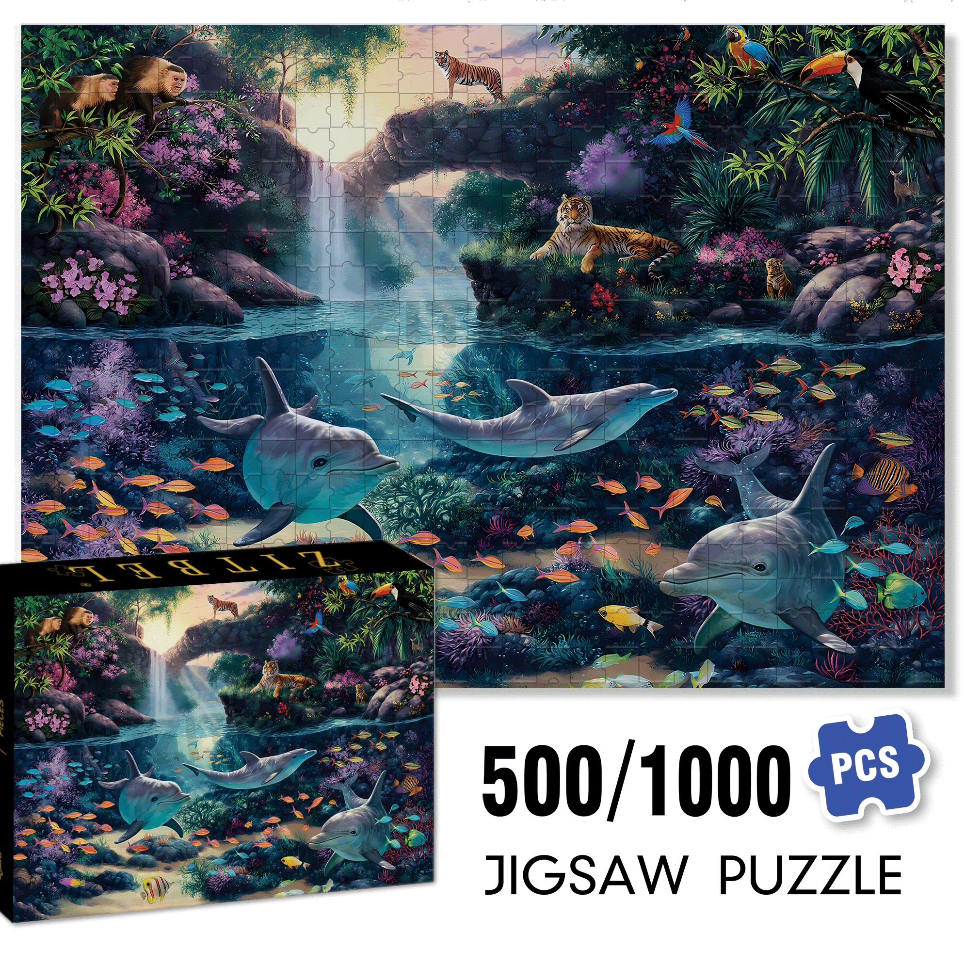 Jungle Paradise 500pcs/1000pcs Jigsaw Puzzle, Scratch-Resistant, Interactive Family Game & Brain-Boosting DIY Decor, Perfect for Halloween, Christmas & New Year Gifts, Family Puzzle Game