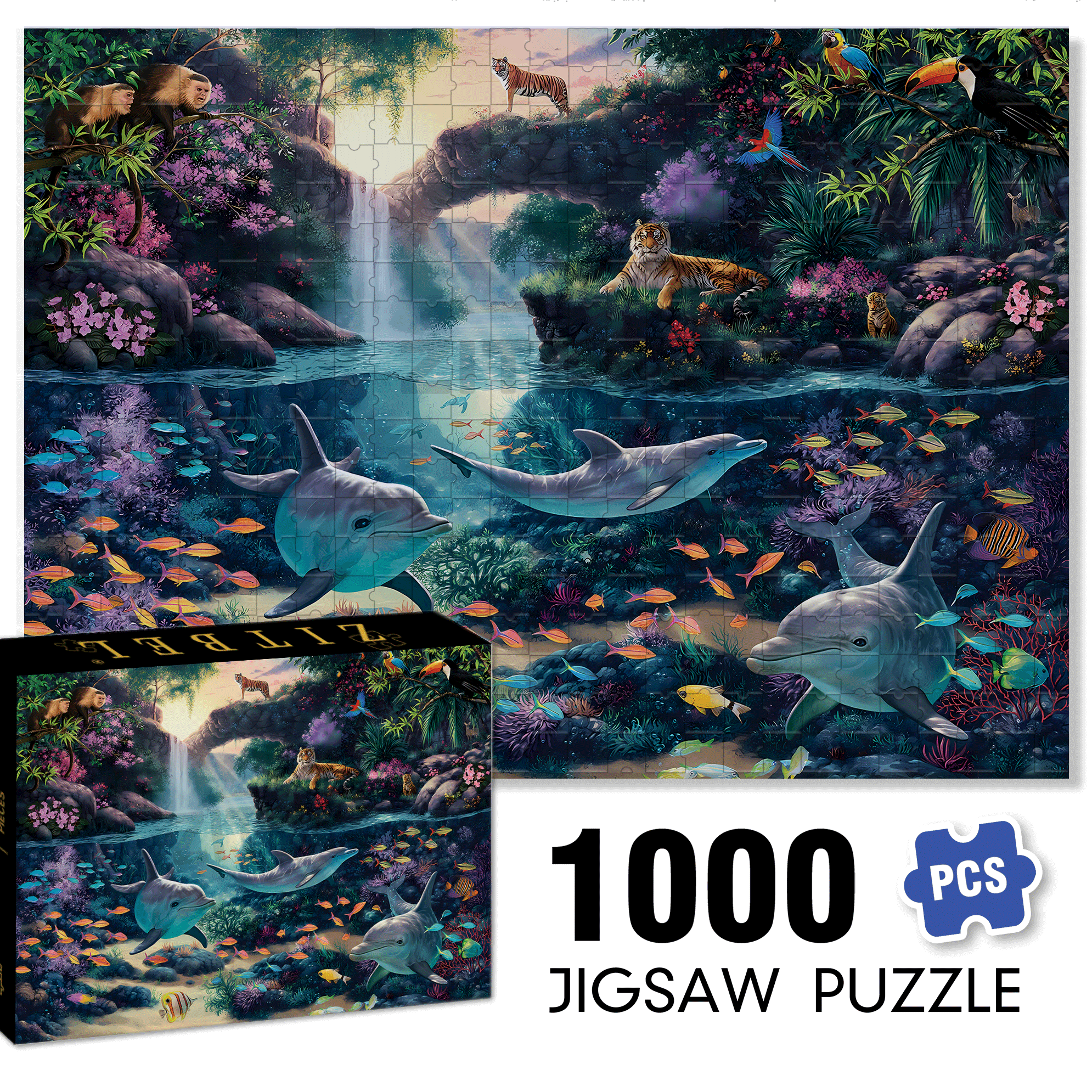 Jungle Paradise 500pcs/1000pcs Jigsaw Puzzle, Scratch-Resistant, Interactive Family Game & Brain-Boosting DIY Decor, Perfect for Halloween, Christmas & New Year Gifts, Family Puzzle Game