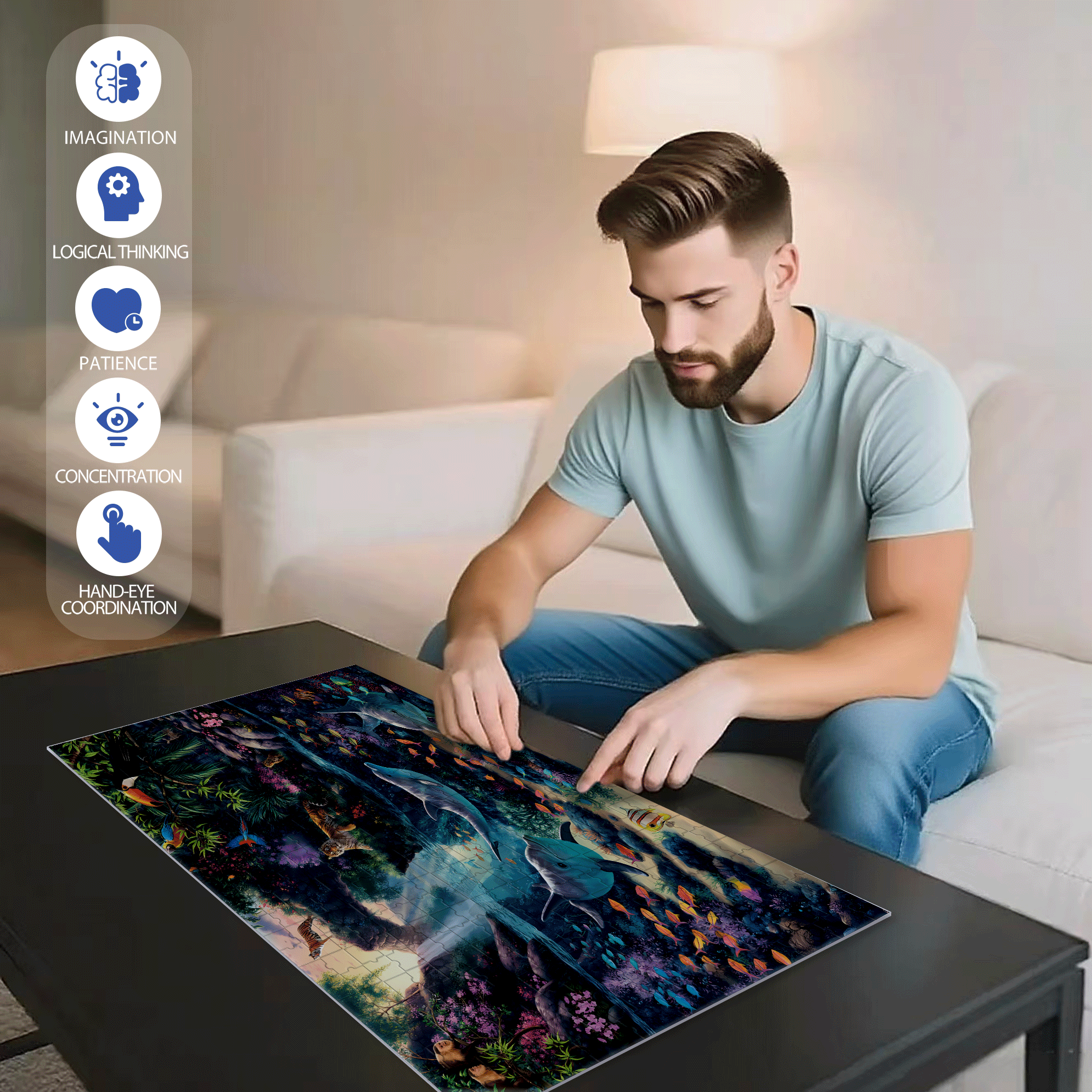 Jungle Paradise 500pcs/1000pcs Jigsaw Puzzle, Scratch-Resistant, Interactive Family Game & Brain-Boosting DIY Decor, Perfect for Halloween, Christmas & New Year Gifts, Family Puzzle Game