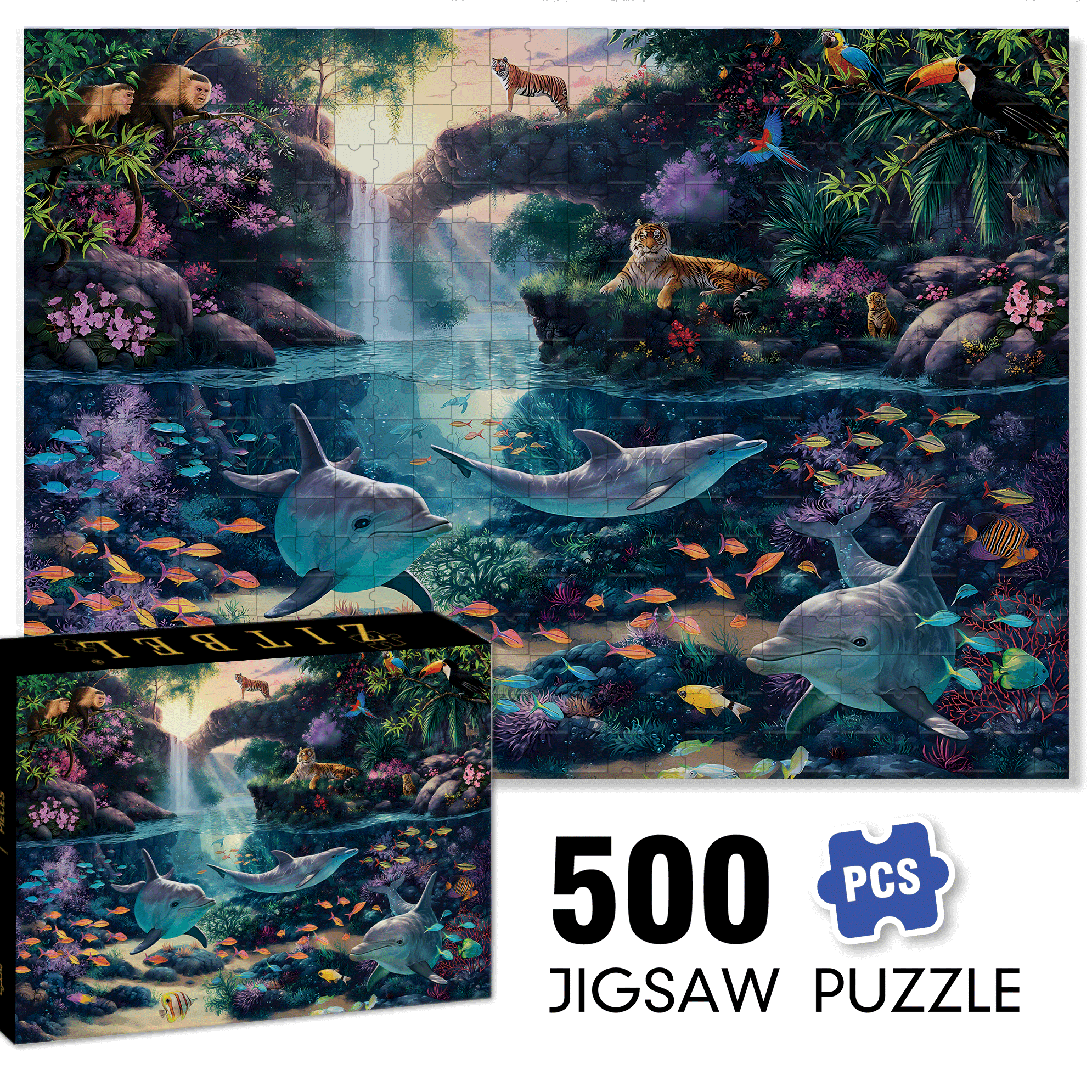 Jungle Paradise 500pcs/1000pcs Jigsaw Puzzle, Scratch-Resistant, Interactive Family Game & Brain-Boosting DIY Decor, Perfect for Halloween, Christmas & New Year Gifts, Family Puzzle Game