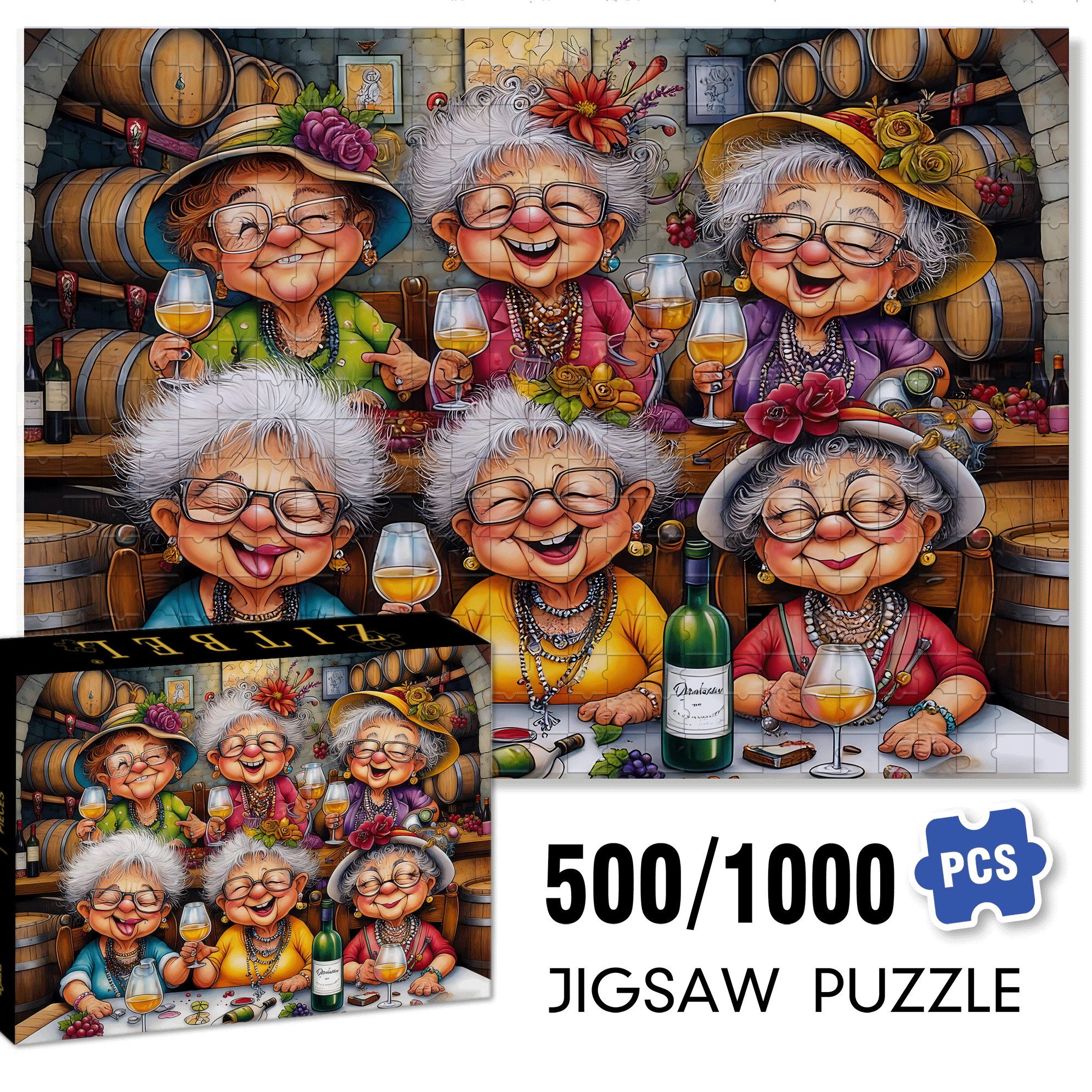 Ladies' Gathering 500pcs/1000pcs Jigsaw Puzzle, Scratch-Resistant, Interactive Family Game & Brain-Boosting DIY Decor, Perfect for Halloween, Christmas & New Year Gifts, Family Puzzle Game