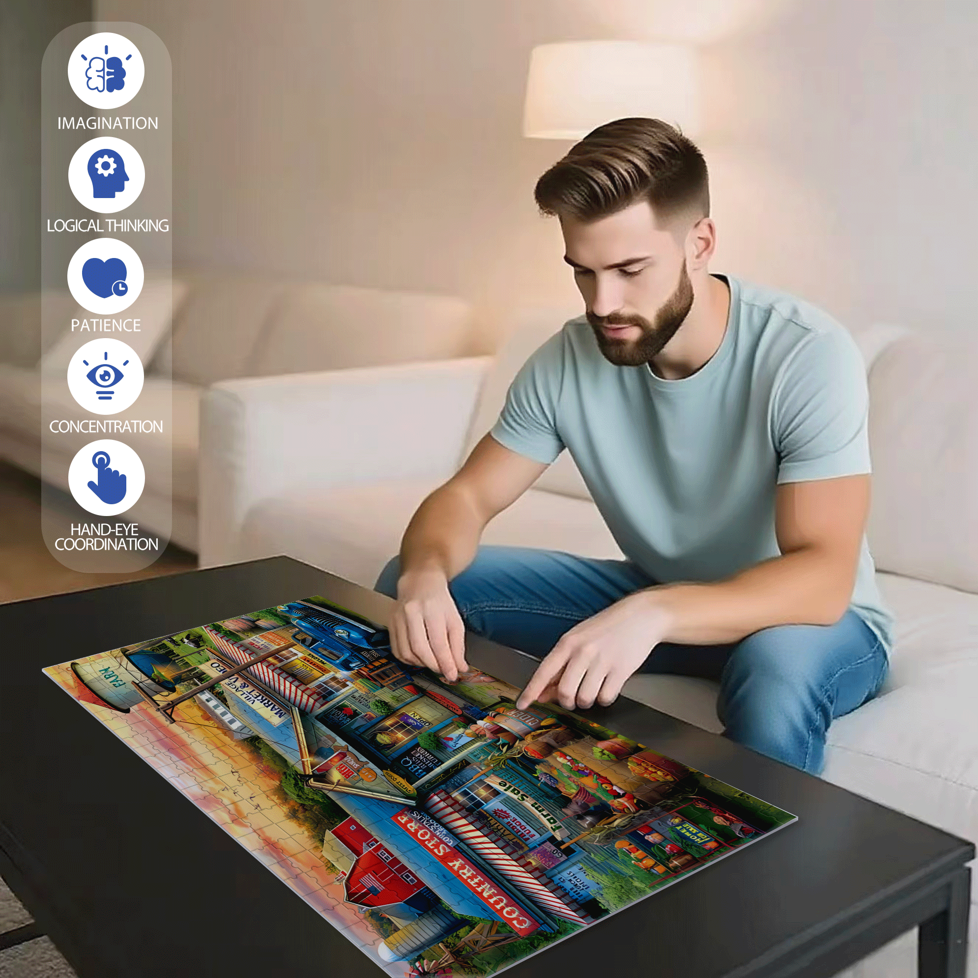 My Country Life 500pcs/1000pcs Jigsaw Puzzle, Scratch-Resistant, Interactive Family Game & Brain-Boosting DIY Decor, Perfect for Halloween, Christmas & New Year Gifts, Family Puzzle Game