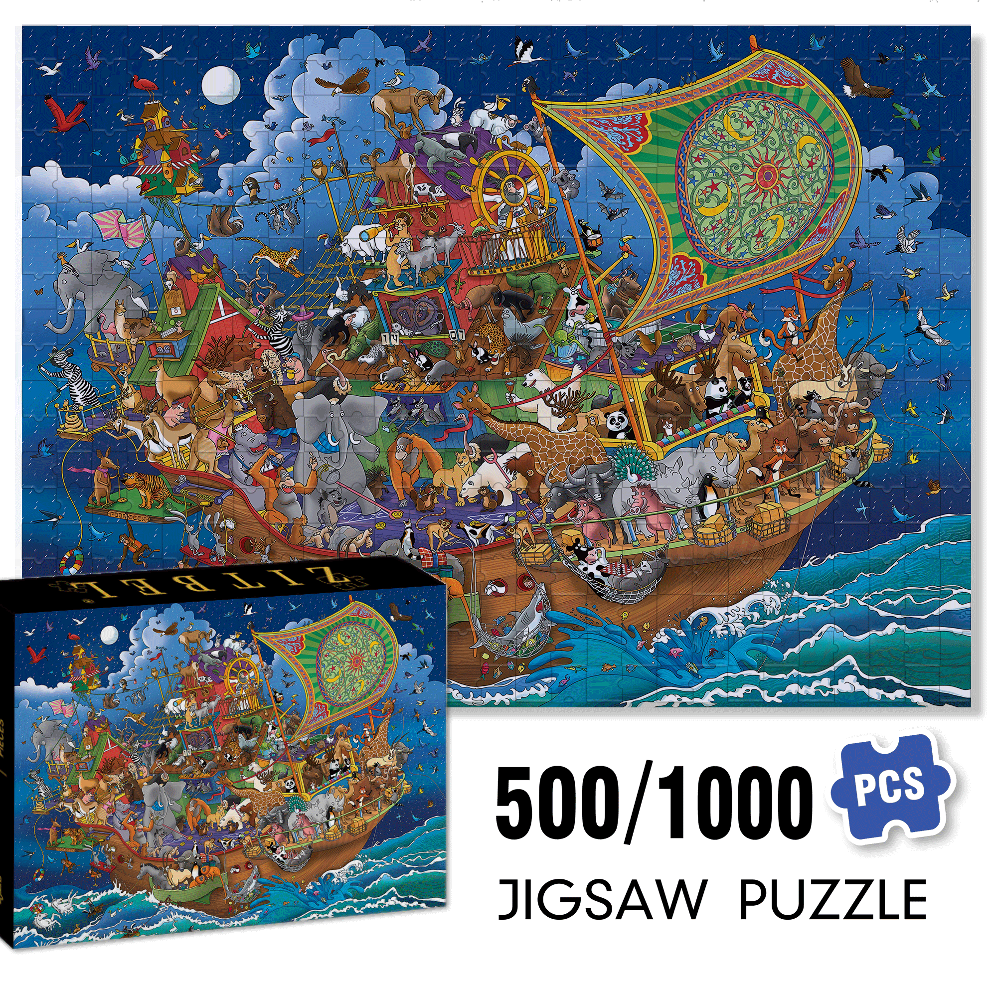 Noah's Ark & Animals 500pcs/1000pcs Jigsaw Puzzle, Scratch-Resistant, Interactive Family Game & Brain-Boosting DIY Decor, Perfect for Halloween, Christmas & New Year Gifts, Family Puzzle Game