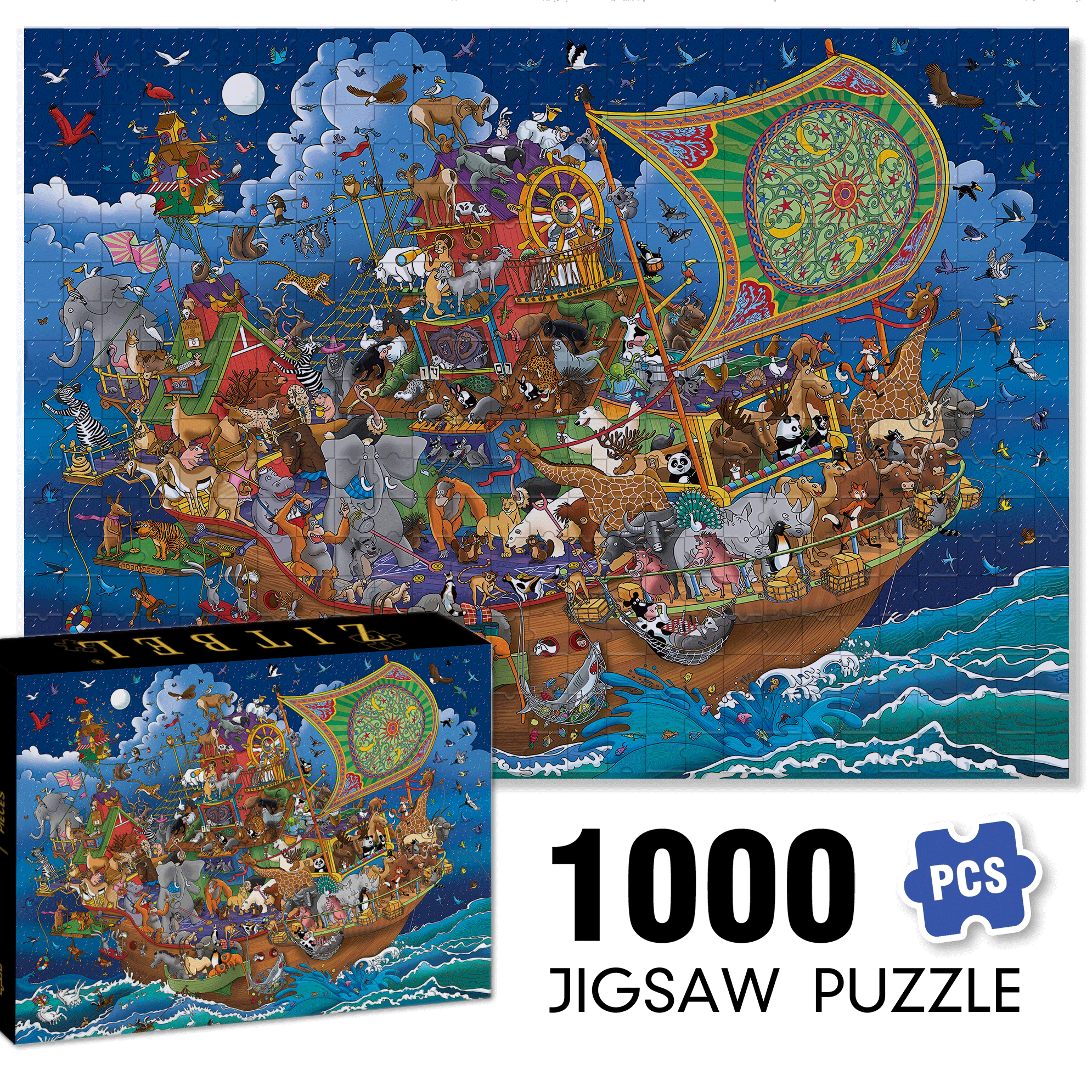 Noah's Ark & Animals 500pcs/1000pcs Jigsaw Puzzle, Scratch-Resistant, Interactive Family Game & Brain-Boosting DIY Decor, Perfect for Halloween, Christmas & New Year Gifts, Family Puzzle Game