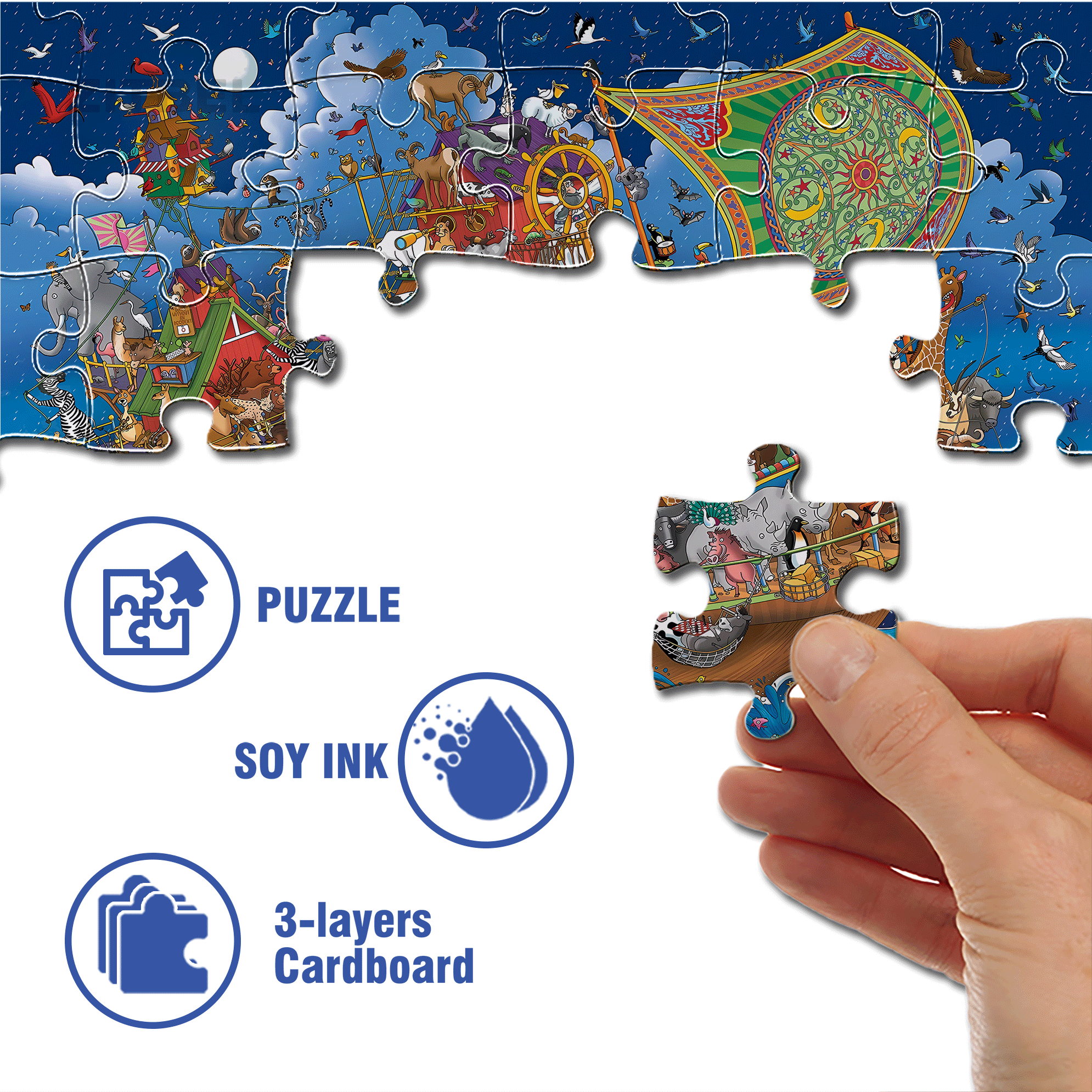 Noah's Ark & Animals 500pcs/1000pcs Jigsaw Puzzle, Scratch-Resistant, Interactive Family Game & Brain-Boosting DIY Decor, Perfect for Halloween, Christmas & New Year Gifts, Family Puzzle Game