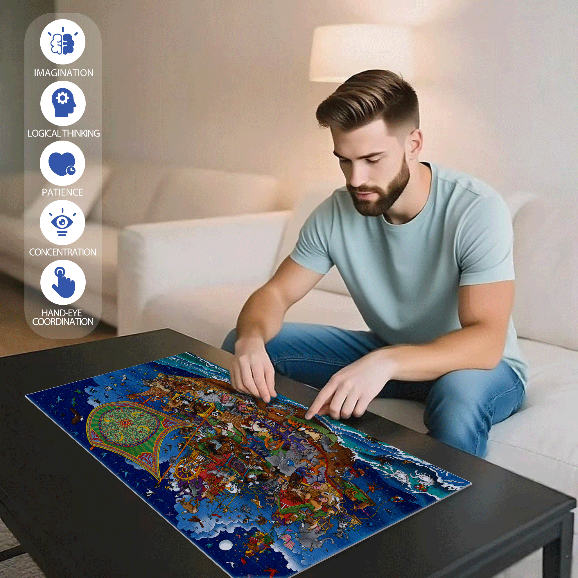 Noah's Ark & Animals 500pcs/1000pcs Jigsaw Puzzle, Scratch-Resistant, Interactive Family Game & Brain-Boosting DIY Decor, Perfect for Halloween, Christmas & New Year Gifts, Family Puzzle Game