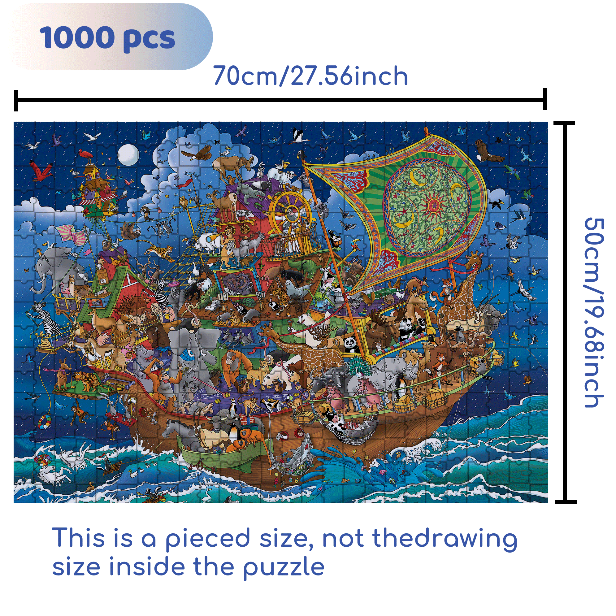 Noah's Ark & Animals 500pcs/1000pcs Jigsaw Puzzle, Scratch-Resistant, Interactive Family Game & Brain-Boosting DIY Decor, Perfect for Halloween, Christmas & New Year Gifts, Family Puzzle Game