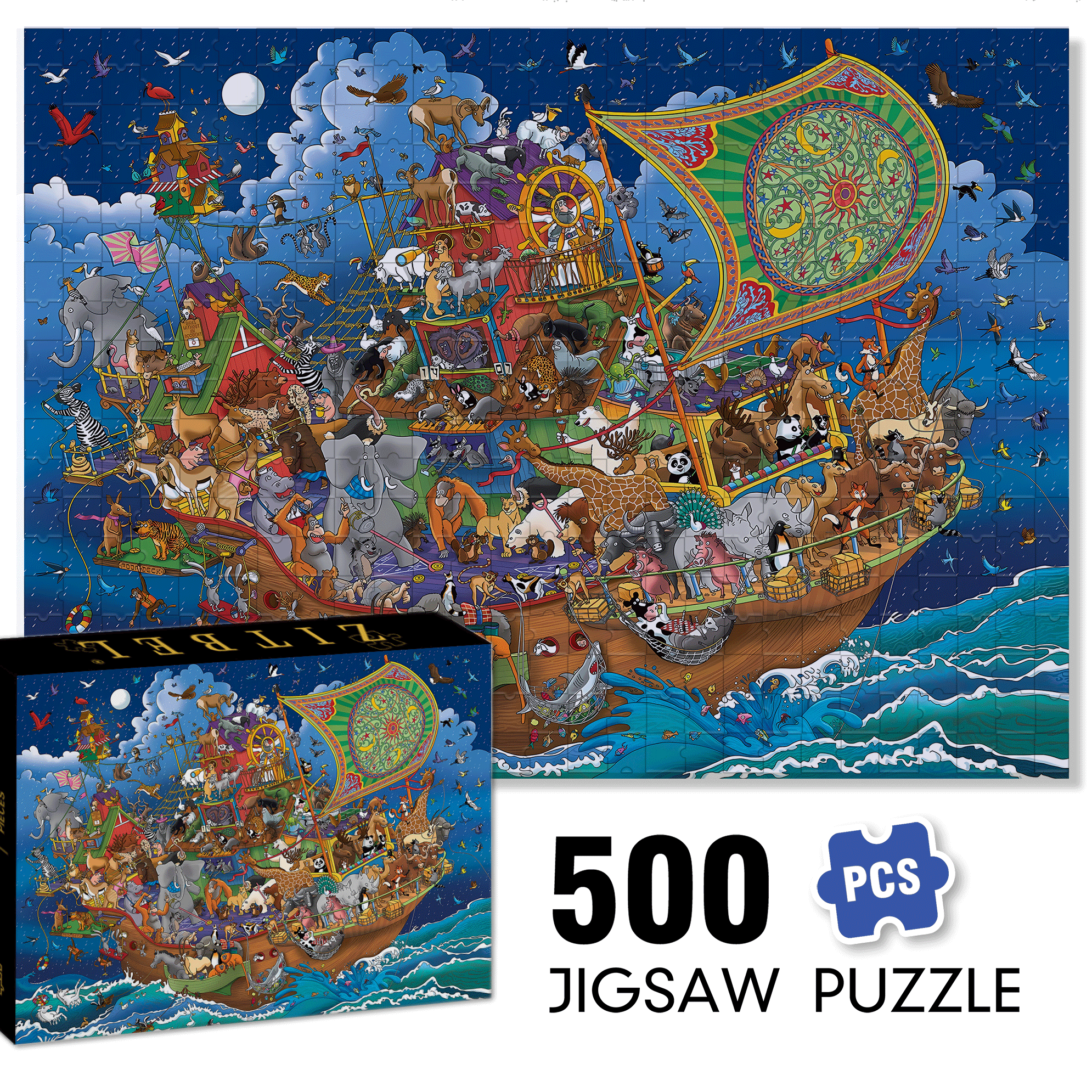 Noah's Ark & Animals 500pcs/1000pcs Jigsaw Puzzle, Scratch-Resistant, Interactive Family Game & Brain-Boosting DIY Decor, Perfect for Halloween, Christmas & New Year Gifts, Family Puzzle Game