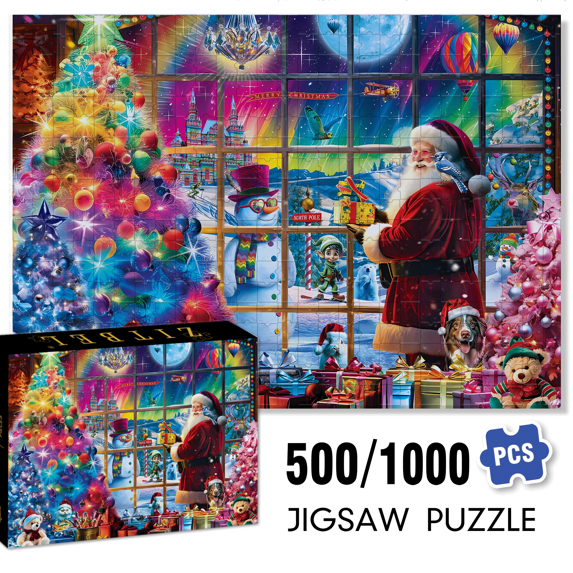 North Pole 500pcs/1000pcs Jigsaw Puzzle, Scratch-Resistant, Interactive Family Game & Brain-Boosting DIY Decor, Perfect for Halloween, Christmas & New Year Gifts, Family Puzzle Game