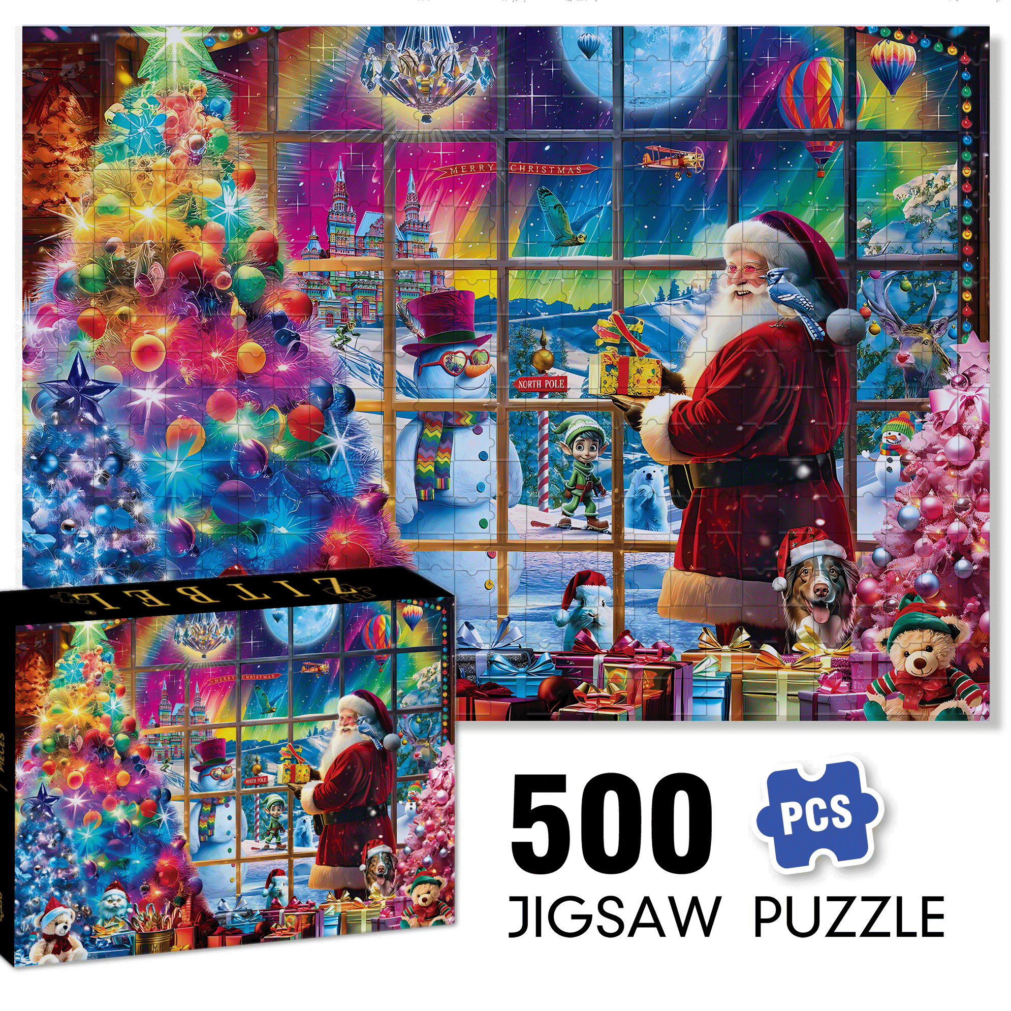 North Pole 500pcs/1000pcs Jigsaw Puzzle, Scratch-Resistant, Interactive Family Game & Brain-Boosting DIY Decor, Perfect for Halloween, Christmas & New Year Gifts, Family Puzzle Game