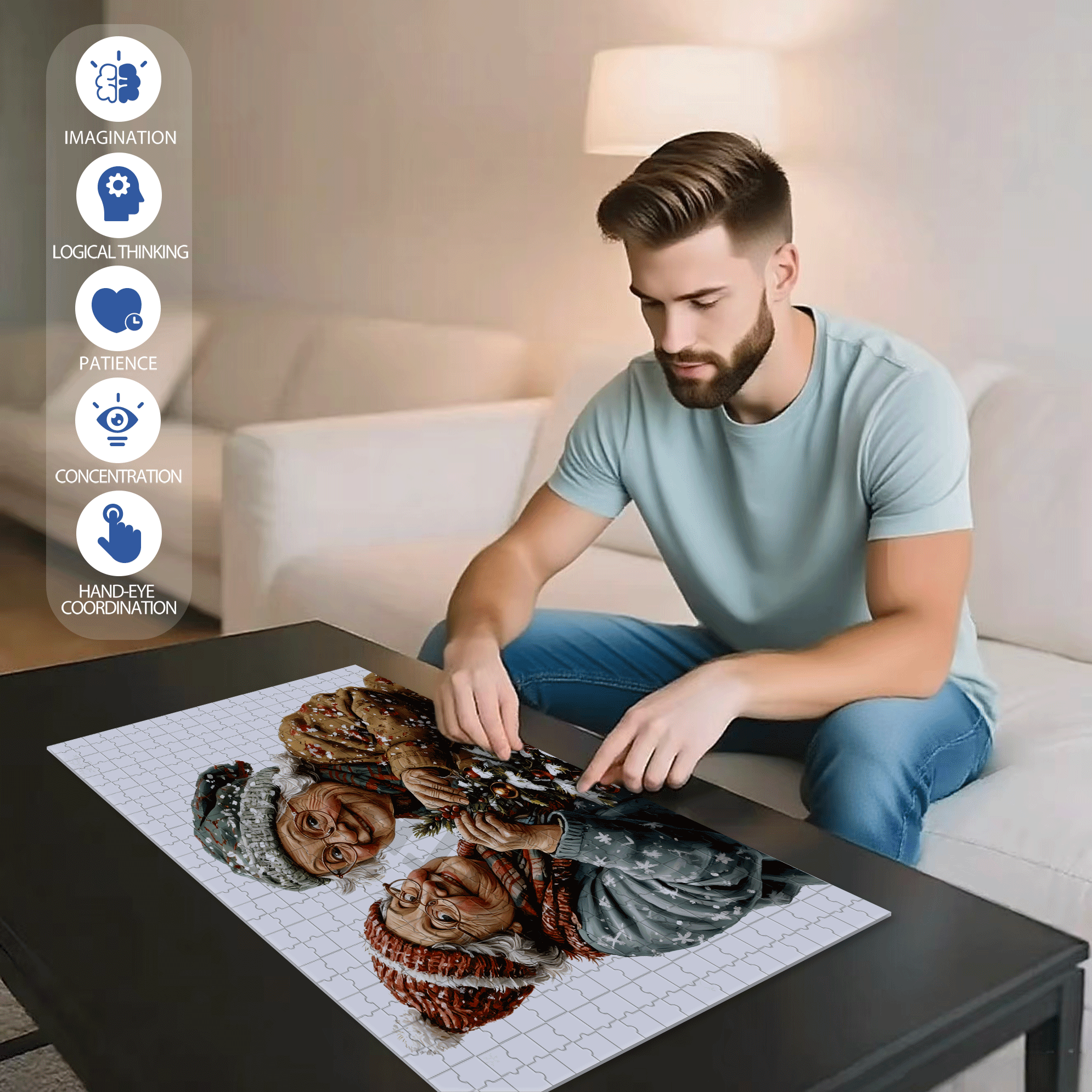 Old Twins 500pcs/1000pcs Jigsaw Puzzle, Scratch-Resistant, Interactive Family Game & Brain-Boosting DIY Decor, Perfect for Halloween, Christmas & New Year Gifts, Family Puzzle Game