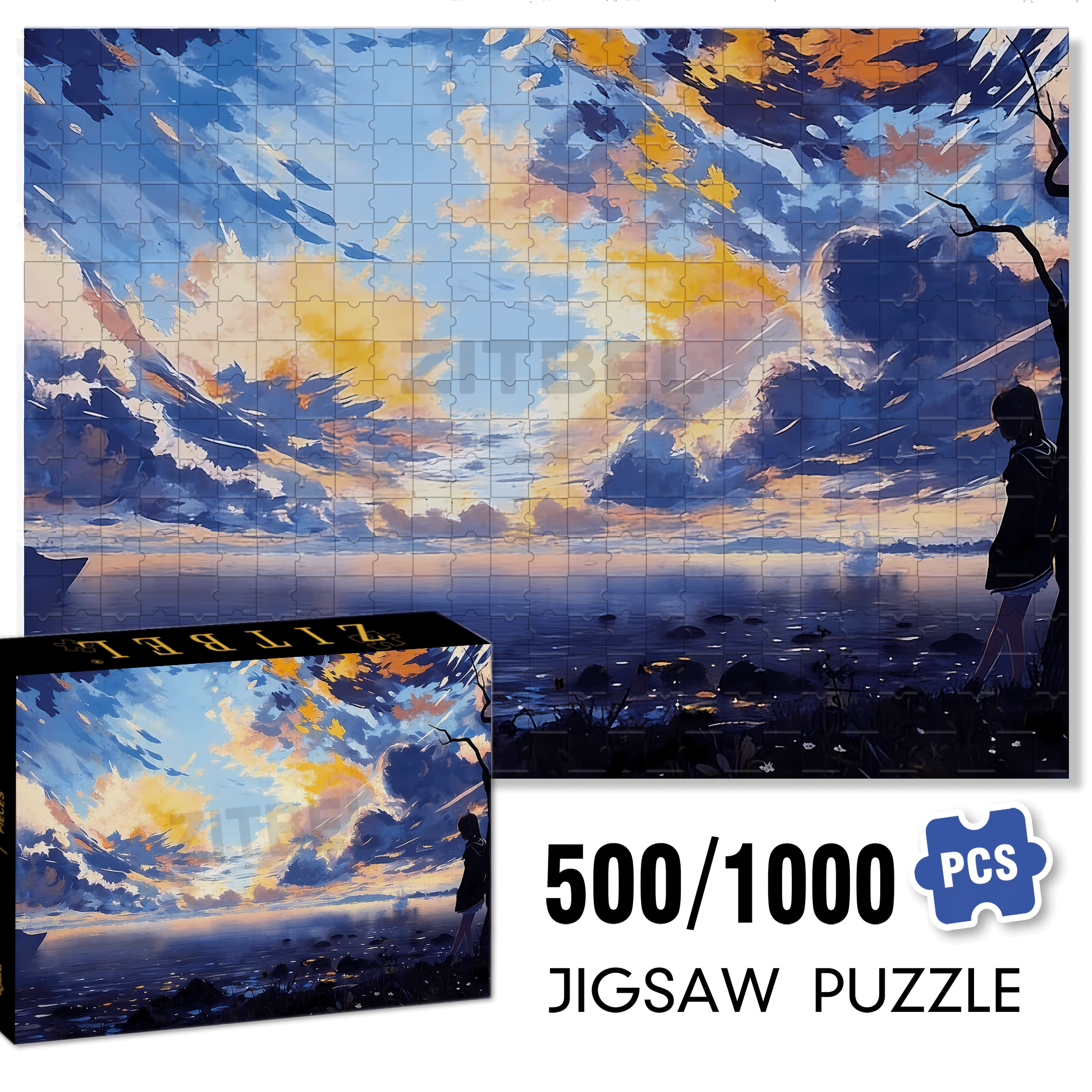 Orange Tide 500pcs/1000pcs Jigsaw Puzzle, Scratch-Resistant, Interactive Family Game & Brain-Boosting DIY Decor, Perfect for Halloween, Christmas & New Year Gifts, Family Puzzle Game