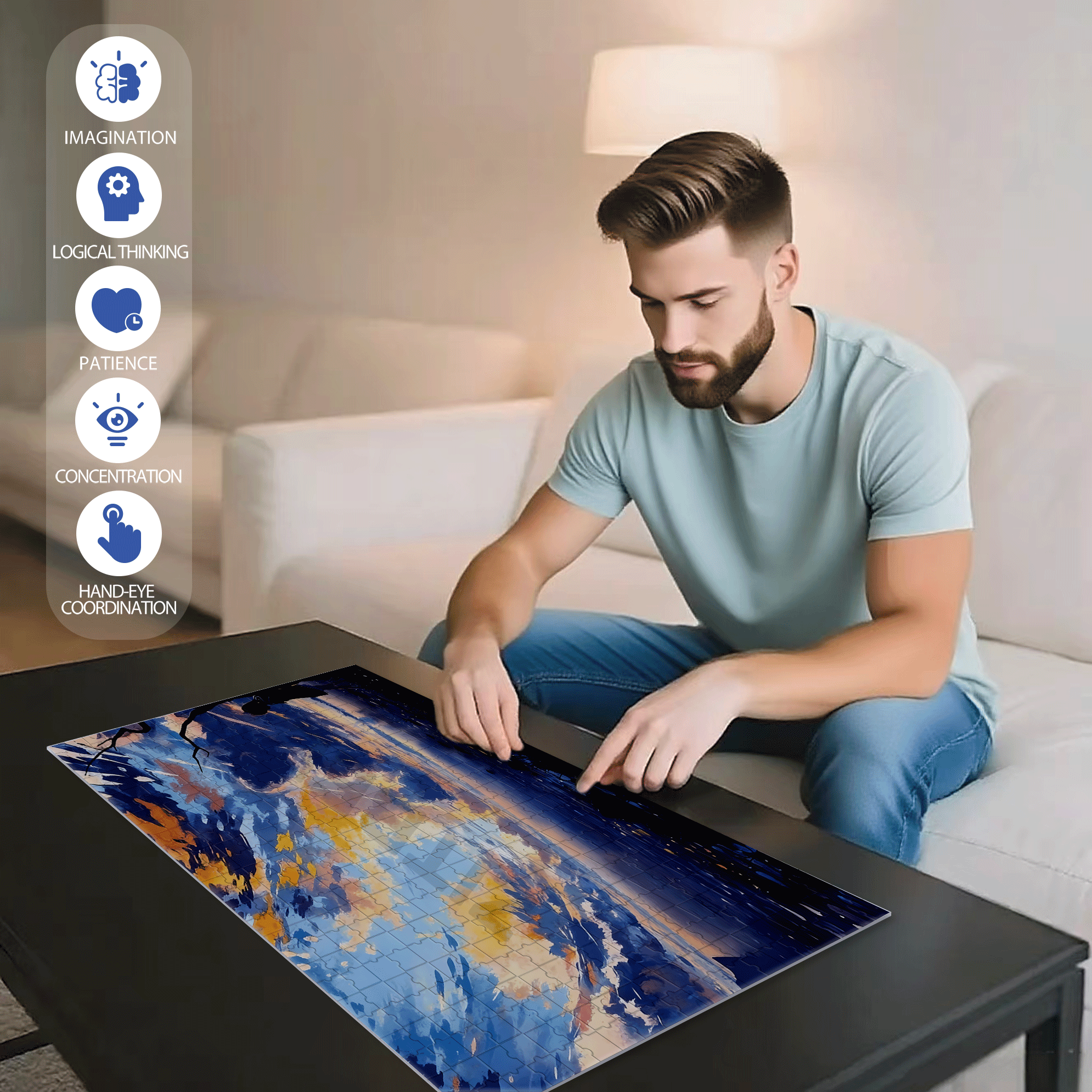Orange Tide 500pcs/1000pcs Jigsaw Puzzle, Scratch-Resistant, Interactive Family Game & Brain-Boosting DIY Decor, Perfect for Halloween, Christmas & New Year Gifts, Family Puzzle Game