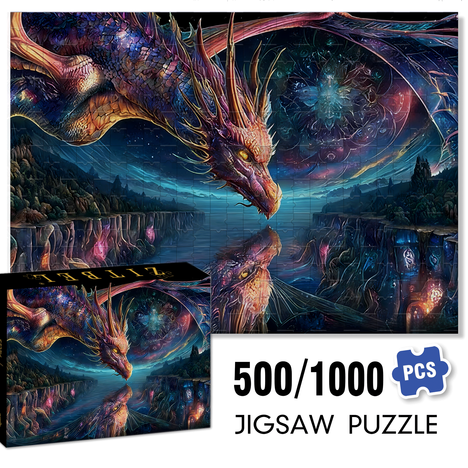 Phantom Dragon Sanctuary 500pcs/1000pcs Jigsaw Puzzle, Scratch-Resistant, Interactive Family Game & Brain-Boosting DIY Decor, Perfect for Halloween, Christmas & New Year Gifts, Family Puzzle Game