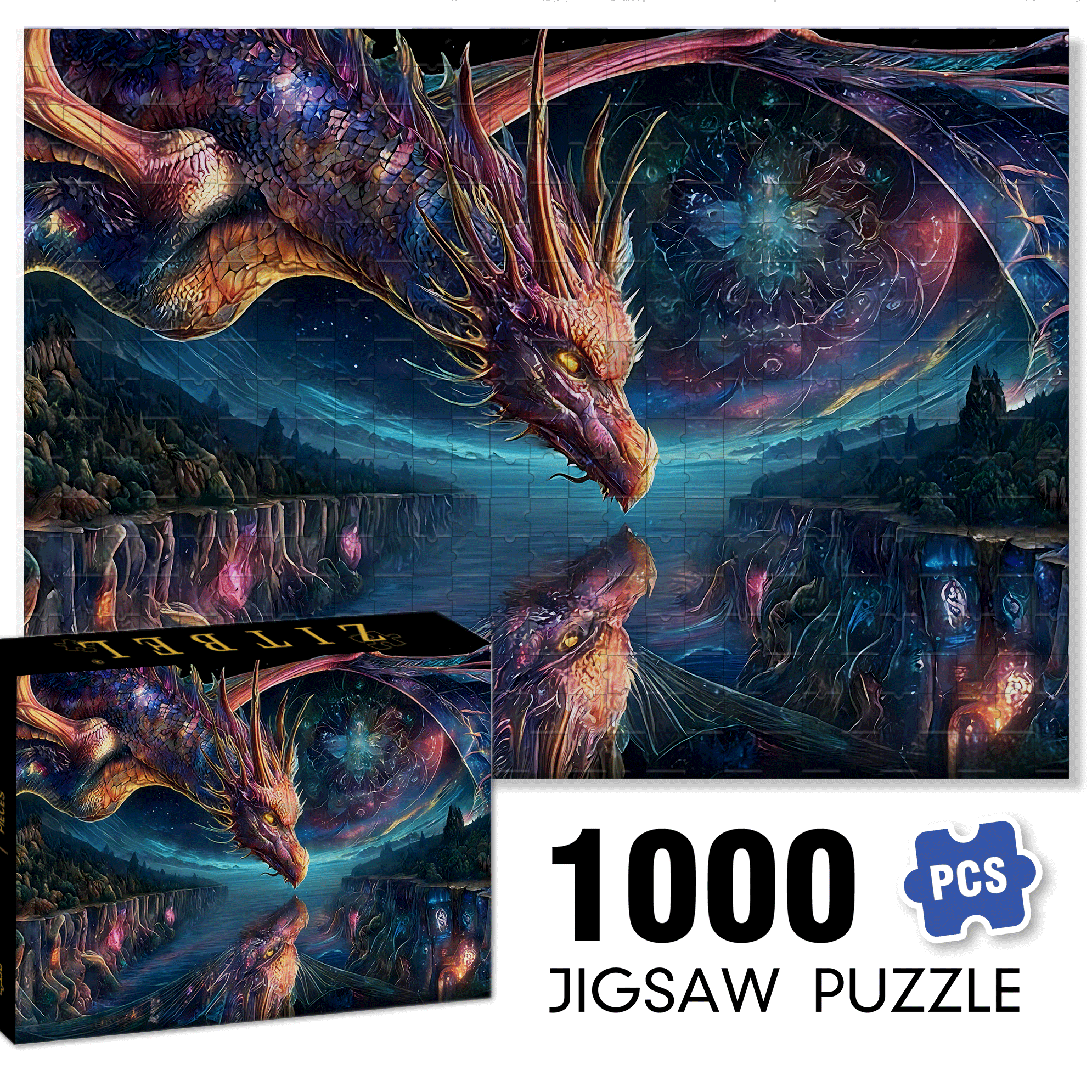 Phantom Dragon Sanctuary 500pcs/1000pcs Jigsaw Puzzle, Scratch-Resistant, Interactive Family Game & Brain-Boosting DIY Decor, Perfect for Halloween, Christmas & New Year Gifts, Family Puzzle Game