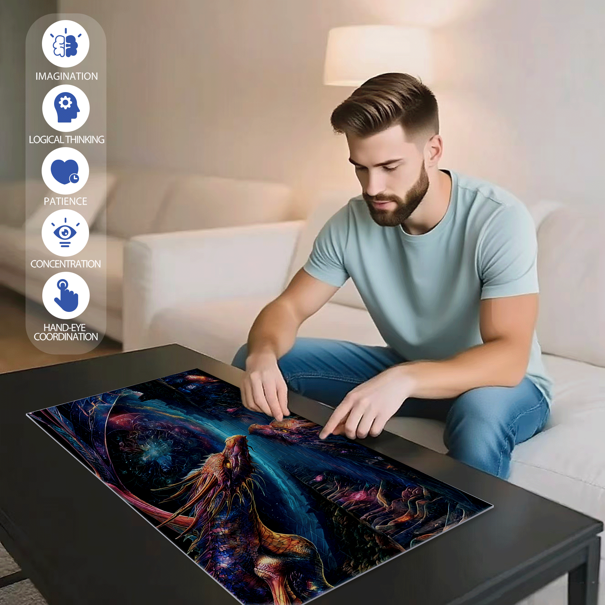 Phantom Dragon Sanctuary 500pcs/1000pcs Jigsaw Puzzle, Scratch-Resistant, Interactive Family Game & Brain-Boosting DIY Decor, Perfect for Halloween, Christmas & New Year Gifts, Family Puzzle Game