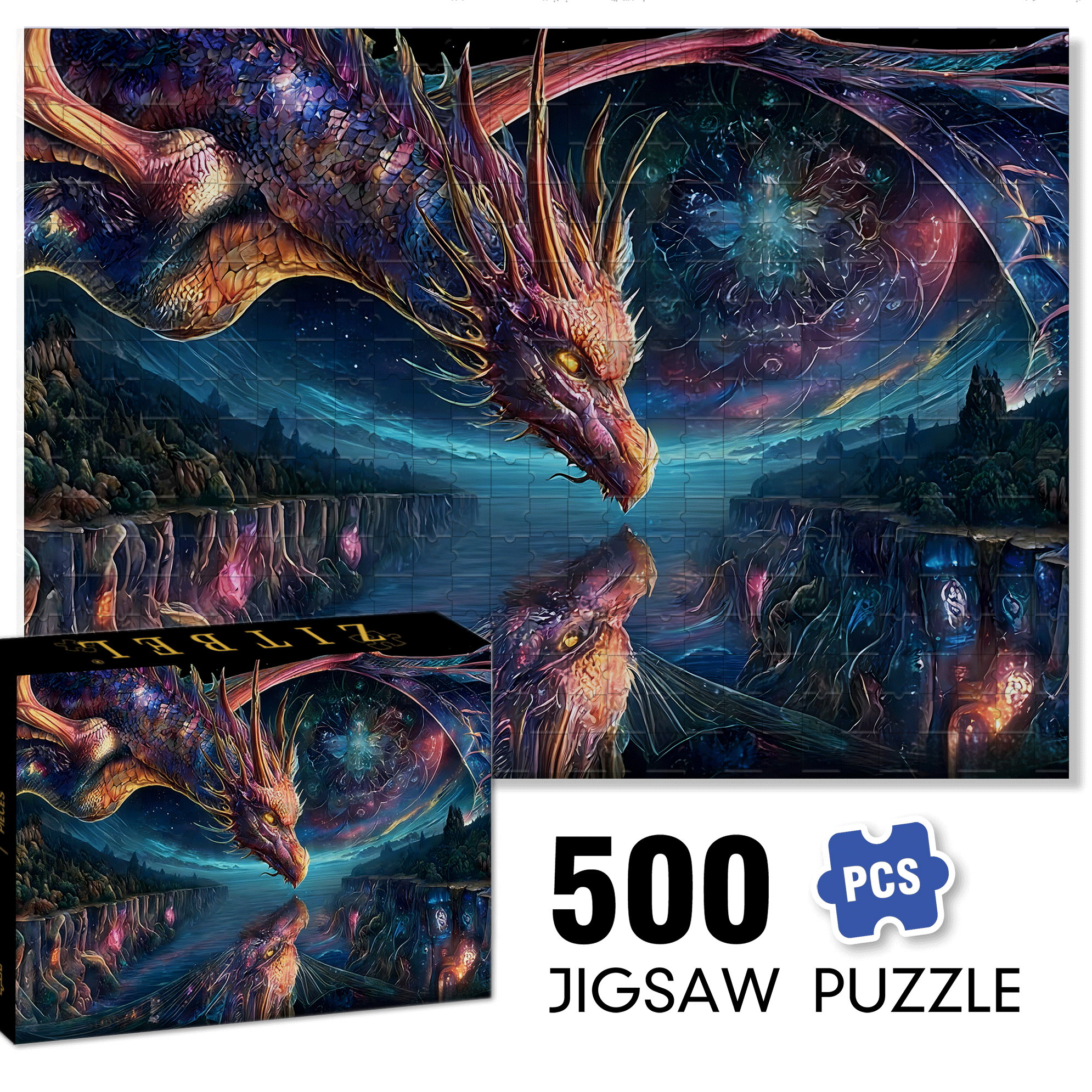 Phantom Dragon Sanctuary 500pcs/1000pcs Jigsaw Puzzle, Scratch-Resistant, Interactive Family Game & Brain-Boosting DIY Decor, Perfect for Halloween, Christmas & New Year Gifts, Family Puzzle Game