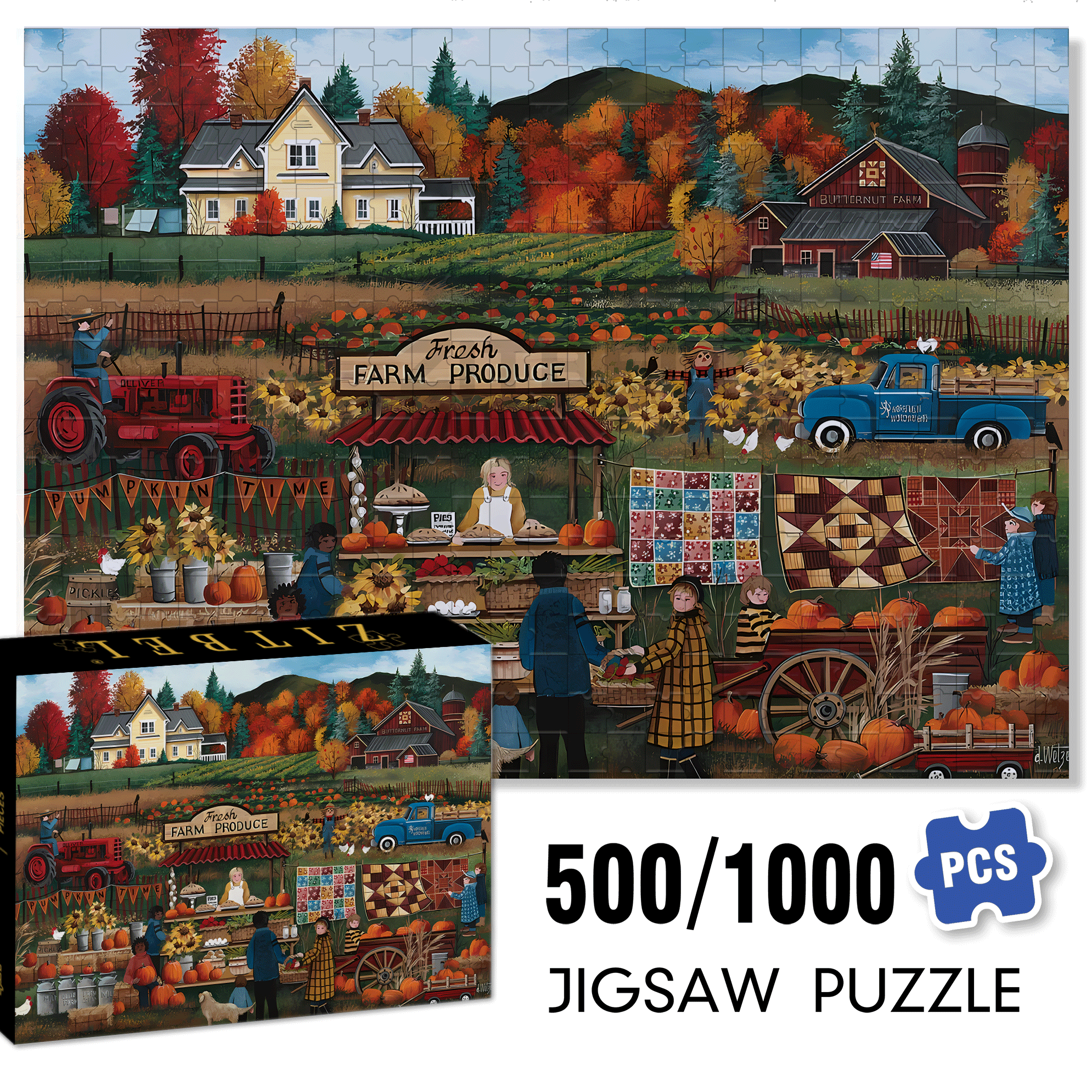 Pies 'N Pumpkins 500pcs/1000pcs Jigsaw Puzzle, Scratch-Resistant, Interactive Family Game & Brain-Boosting DIY Decor, Perfect for Halloween, Christmas & New Year Gifts, Family Puzzle Game