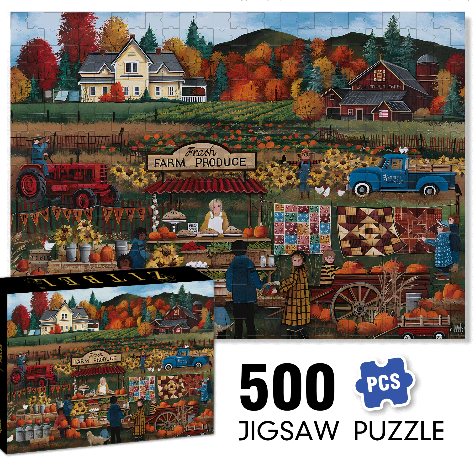 Pies 'N Pumpkins 500pcs/1000pcs Jigsaw Puzzle, Scratch-Resistant, Interactive Family Game & Brain-Boosting DIY Decor, Perfect for Halloween, Christmas & New Year Gifts, Family Puzzle Game