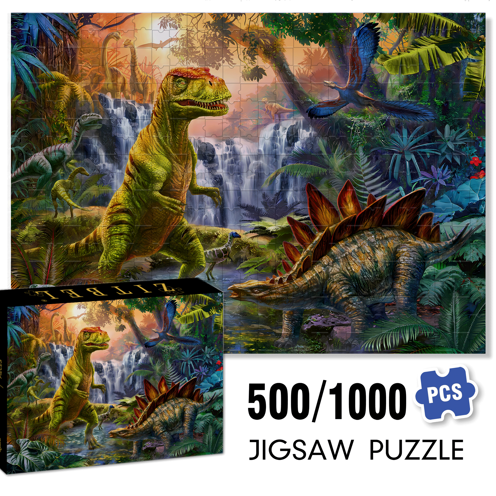 Prehistoric Oasis 500pcs/1000pcs Jigsaw Puzzle, Scratch-Resistant, Interactive Family Game & Brain-Boosting DIY Decor, Perfect for Halloween, Christmas & New Year Gifts, Family Puzzle Game