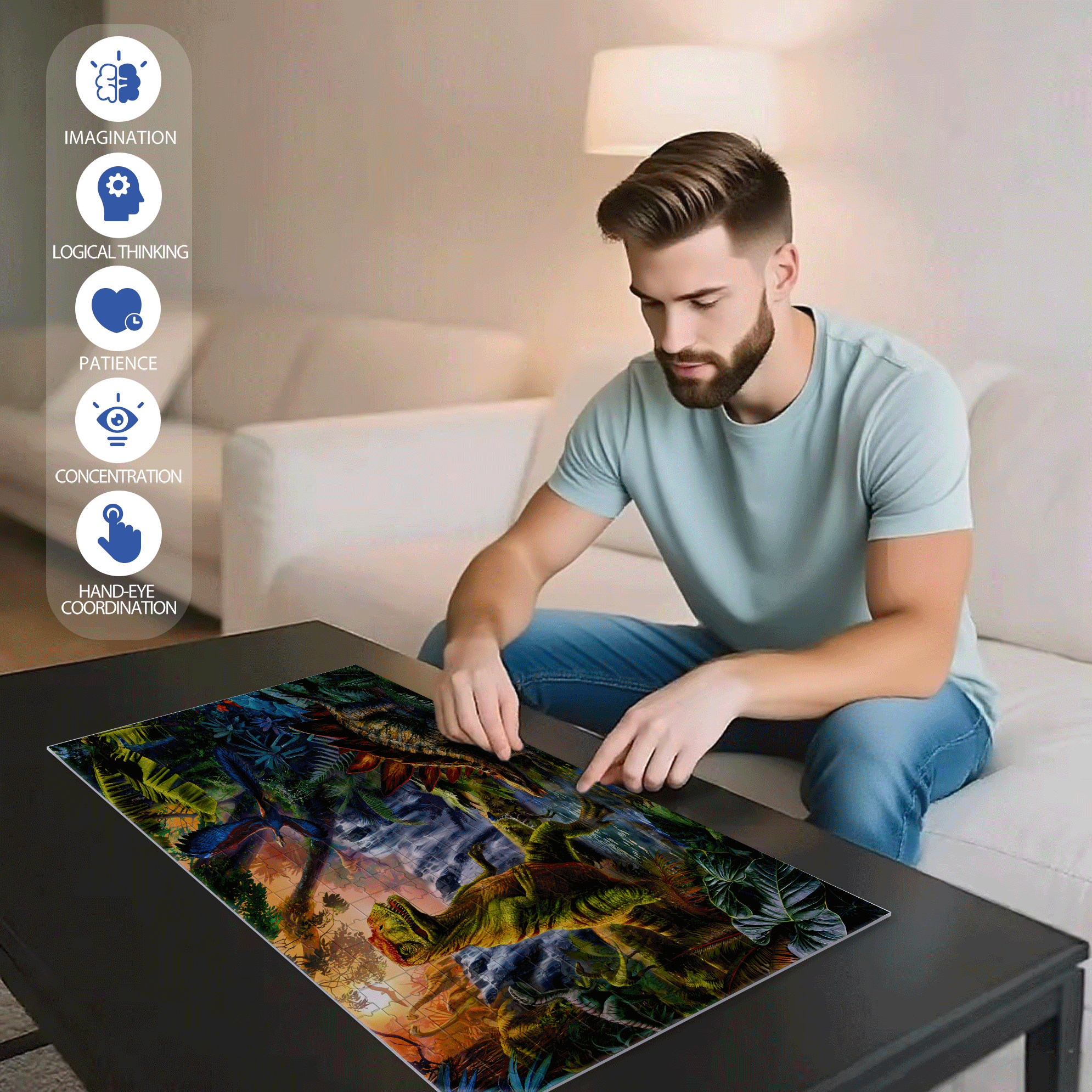 Prehistoric Oasis 500pcs/1000pcs Jigsaw Puzzle, Scratch-Resistant, Interactive Family Game & Brain-Boosting DIY Decor, Perfect for Halloween, Christmas & New Year Gifts, Family Puzzle Game