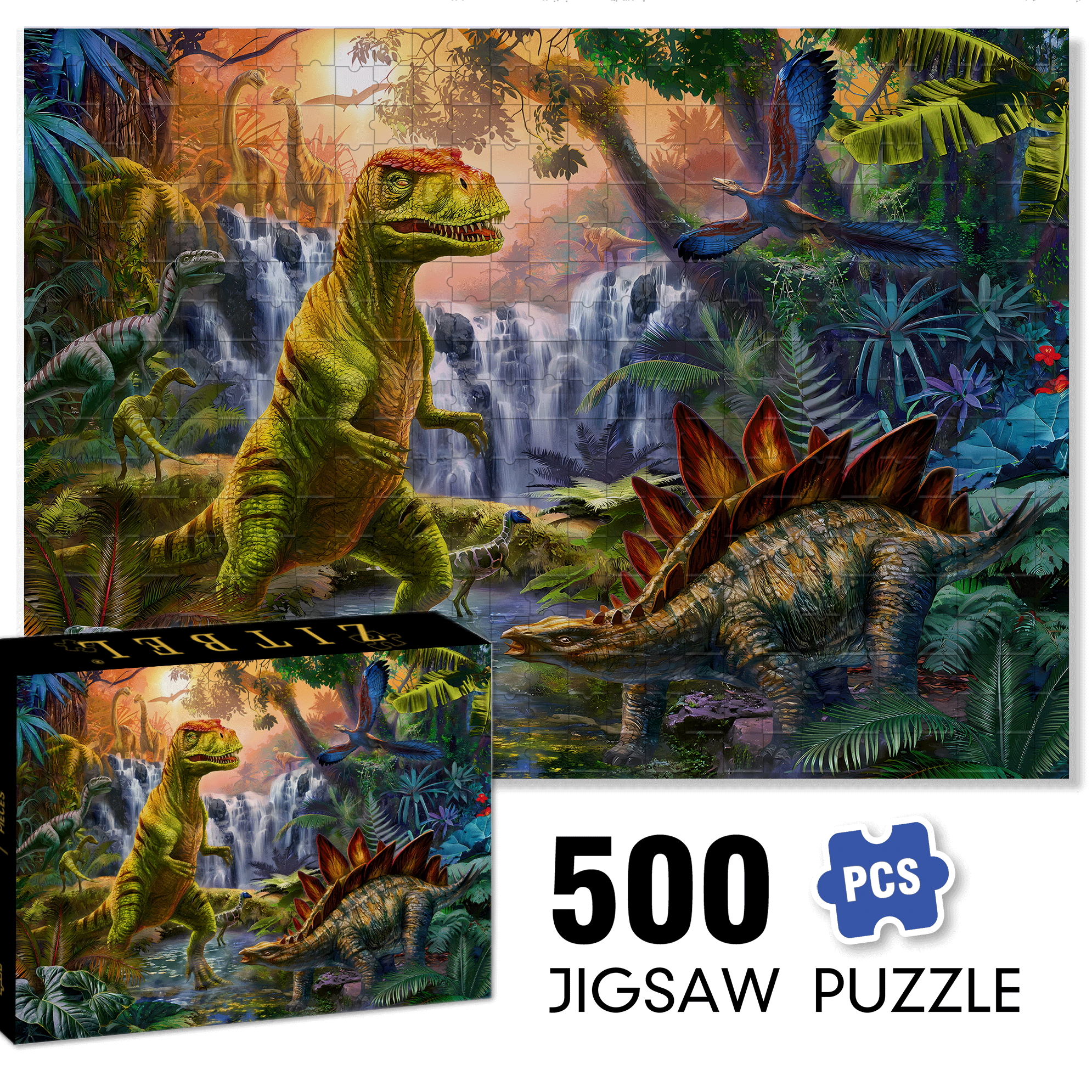 Prehistoric Oasis 500pcs/1000pcs Jigsaw Puzzle, Scratch-Resistant, Interactive Family Game & Brain-Boosting DIY Decor, Perfect for Halloween, Christmas & New Year Gifts, Family Puzzle Game