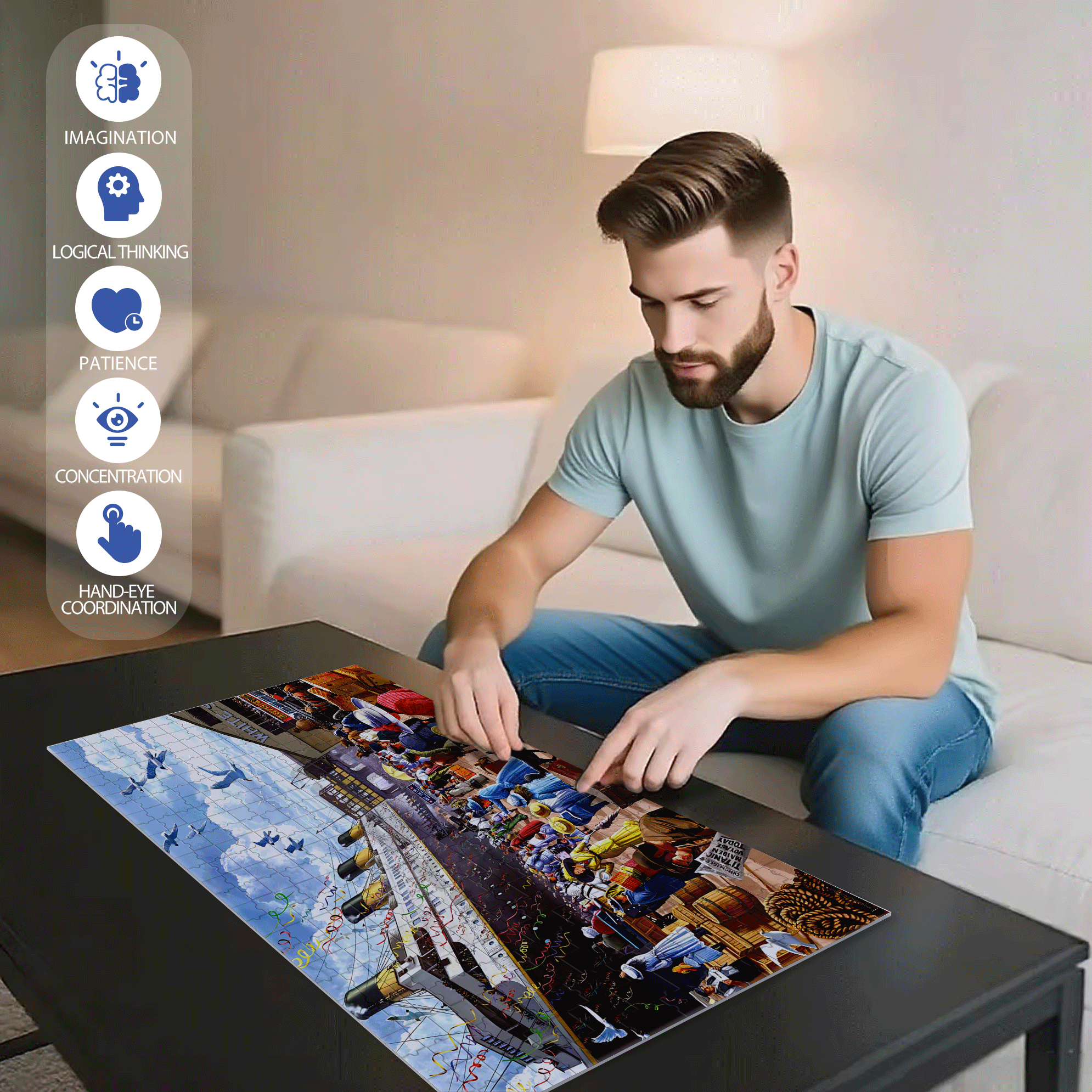 R.M.S. Titanic 500pcs/1000pcs Jigsaw Puzzle, Scratch-Resistant, Interactive Family Game & Brain-Boosting DIY Decor, Perfect for Halloween, Christmas & New Year Gifts, Family Puzzle Game