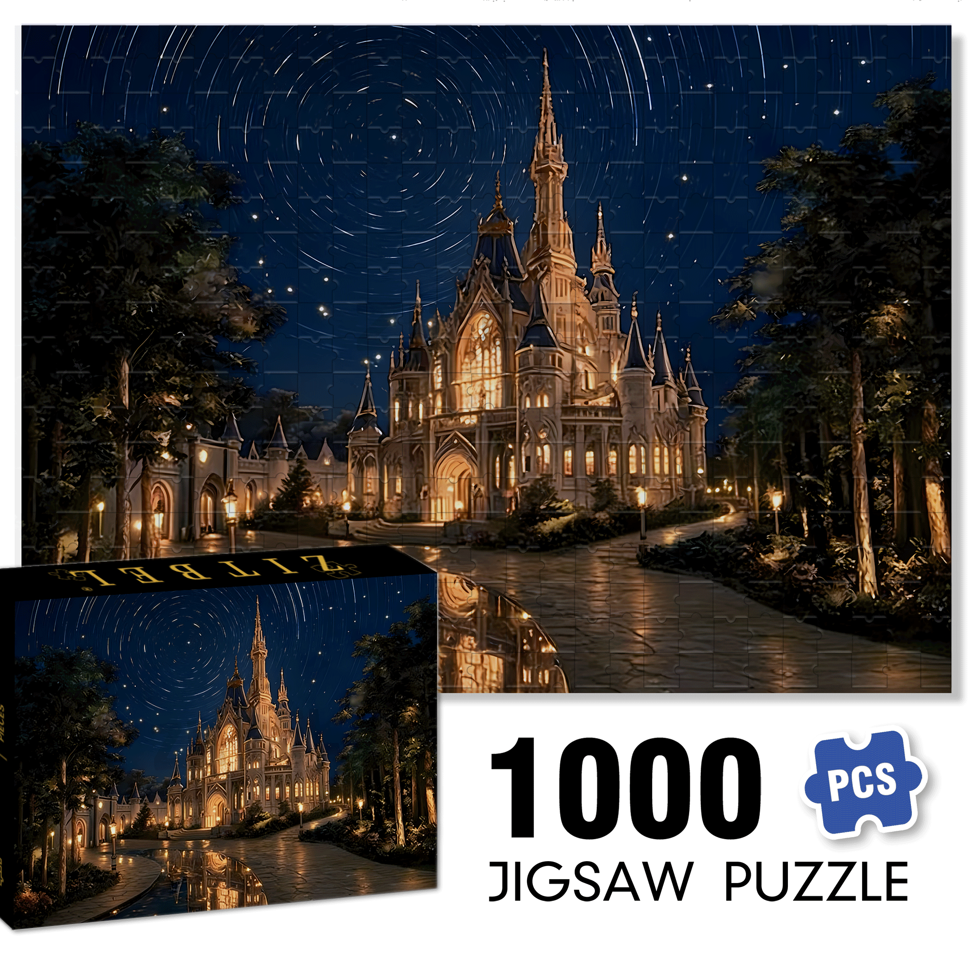 Starry Night Castle 500pcs/1000pcs Jigsaw Puzzle, Scratch-Resistant, Interactive Family Game & Brain-Boosting DIY Decor, Perfect for Halloween, Christmas & New Year Gifts, Family Puzzle Game