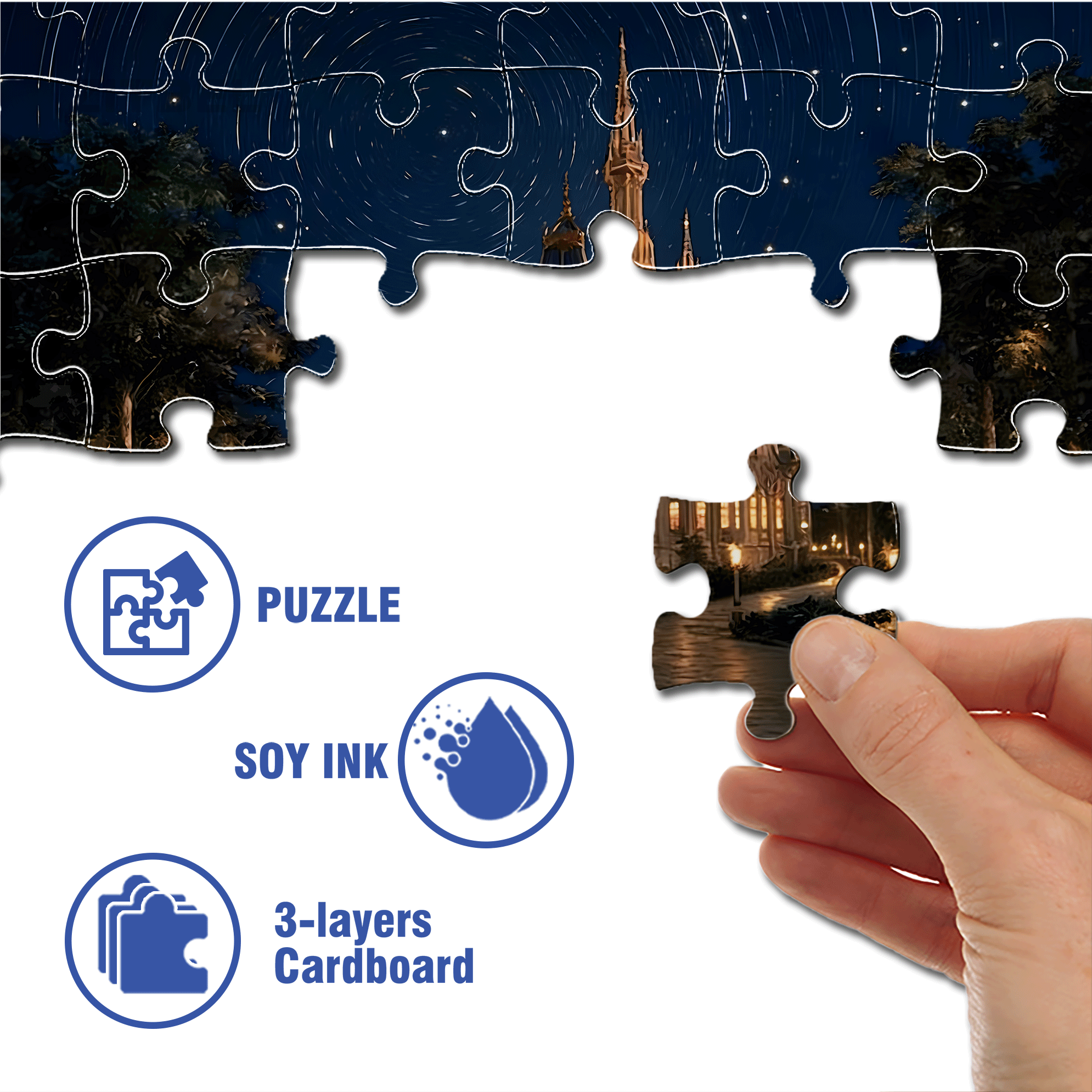 Starry Night Castle 500pcs/1000pcs Jigsaw Puzzle, Scratch-Resistant, Interactive Family Game & Brain-Boosting DIY Decor, Perfect for Halloween, Christmas & New Year Gifts, Family Puzzle Game