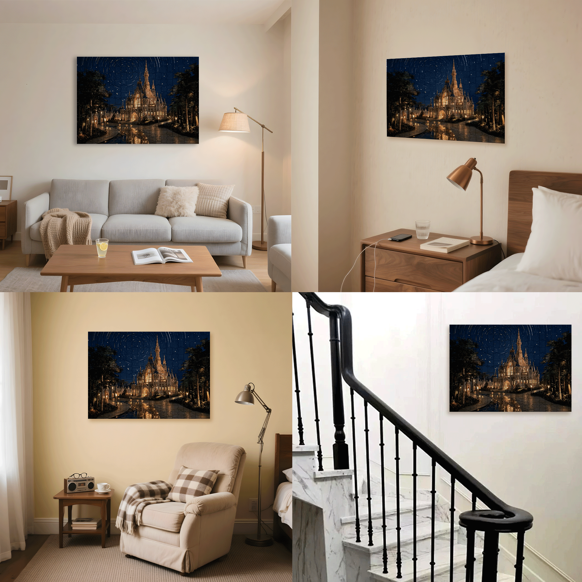 Starry Night Castle 500pcs/1000pcs Jigsaw Puzzle, Scratch-Resistant, Interactive Family Game & Brain-Boosting DIY Decor, Perfect for Halloween, Christmas & New Year Gifts, Family Puzzle Game