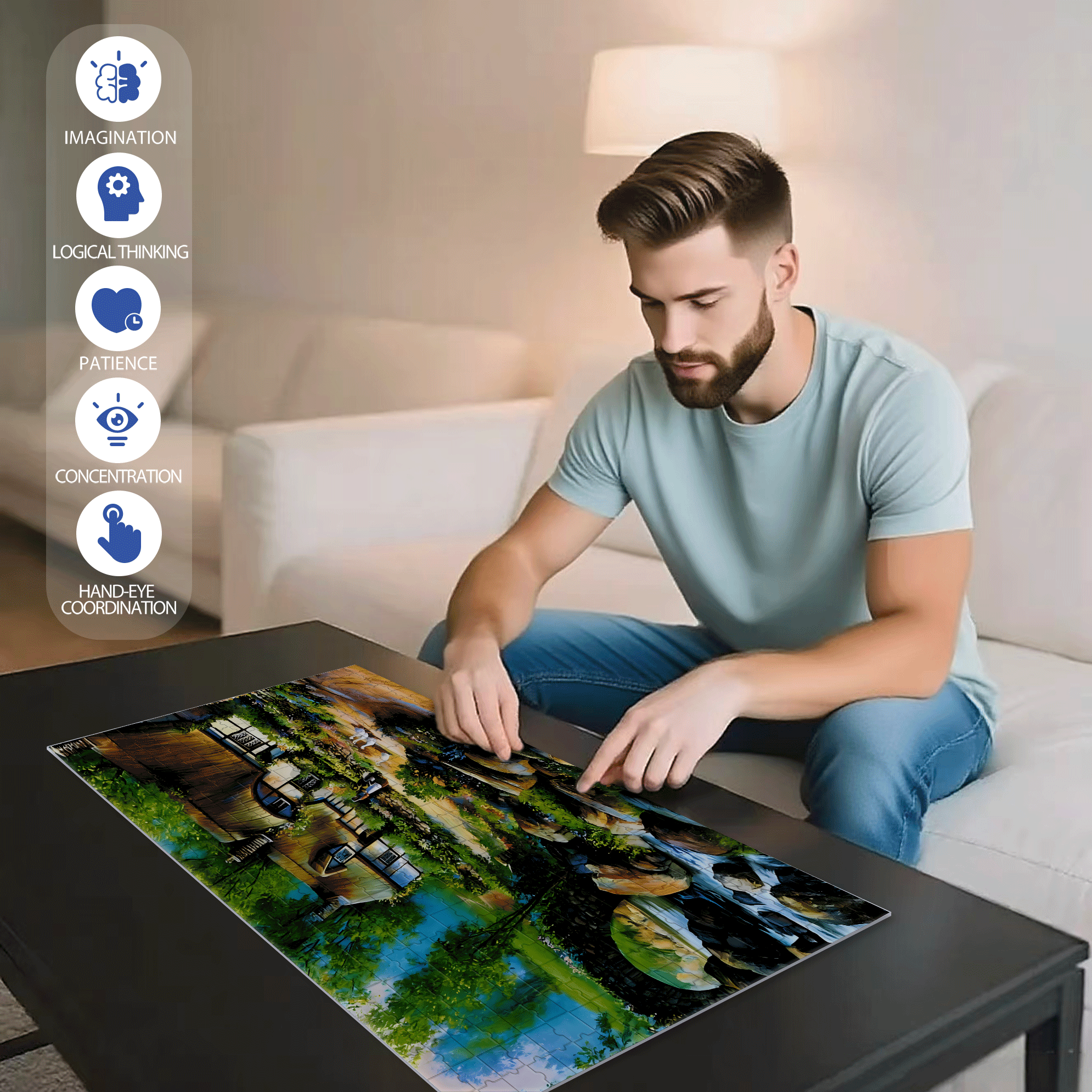Stone Bridge & Floral Garden 500pcs/1000pcs Jigsaw Puzzle, Scratch-Resistant, Interactive Family Game & Brain-Boosting DIY Decor, Perfect for Halloween, Christmas & New Year Gifts, Family Puzzle Game