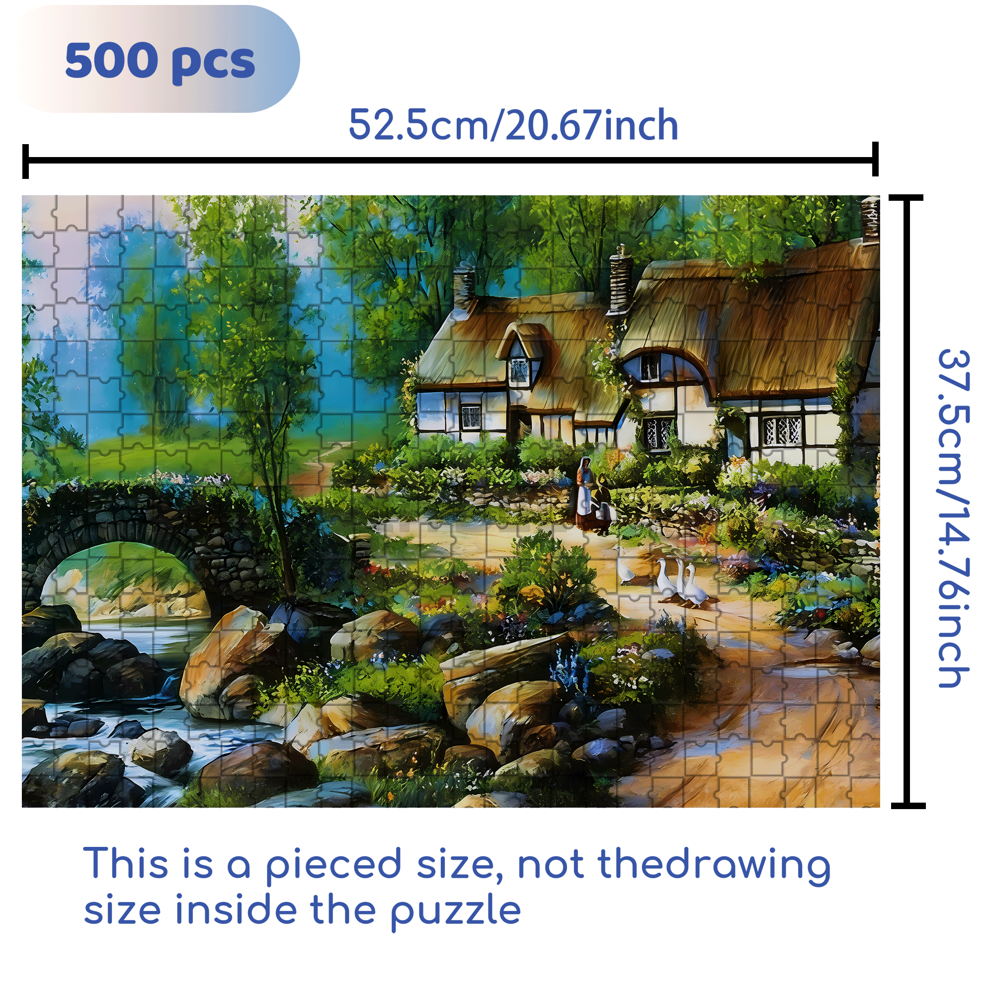Stone Bridge & Floral Garden 500pcs/1000pcs Jigsaw Puzzle, Scratch-Resistant, Interactive Family Game & Brain-Boosting DIY Decor, Perfect for Halloween, Christmas & New Year Gifts, Family Puzzle Game
