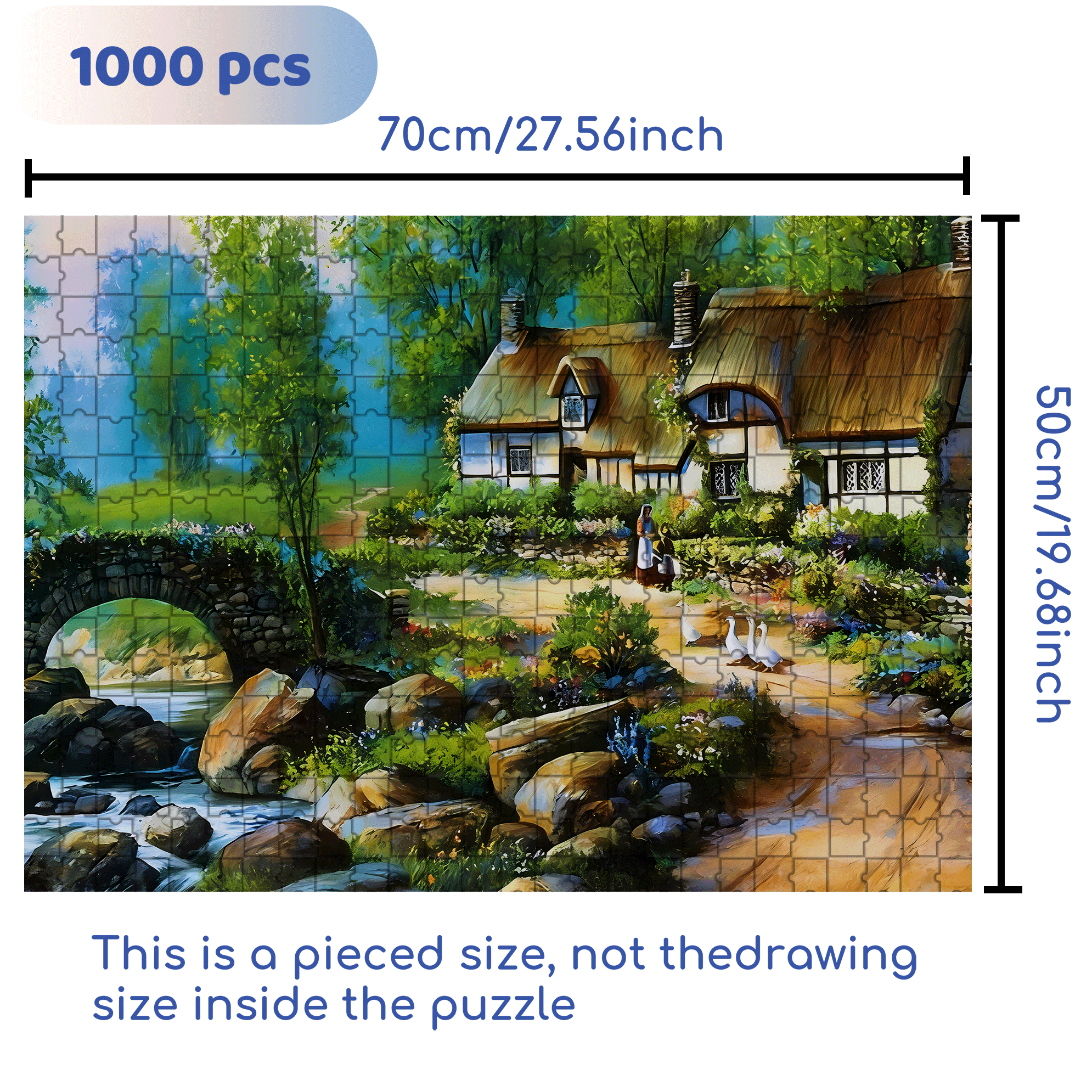 Stone Bridge & Floral Garden 500pcs/1000pcs Jigsaw Puzzle, Scratch-Resistant, Interactive Family Game & Brain-Boosting DIY Decor, Perfect for Halloween, Christmas & New Year Gifts, Family Puzzle Game
