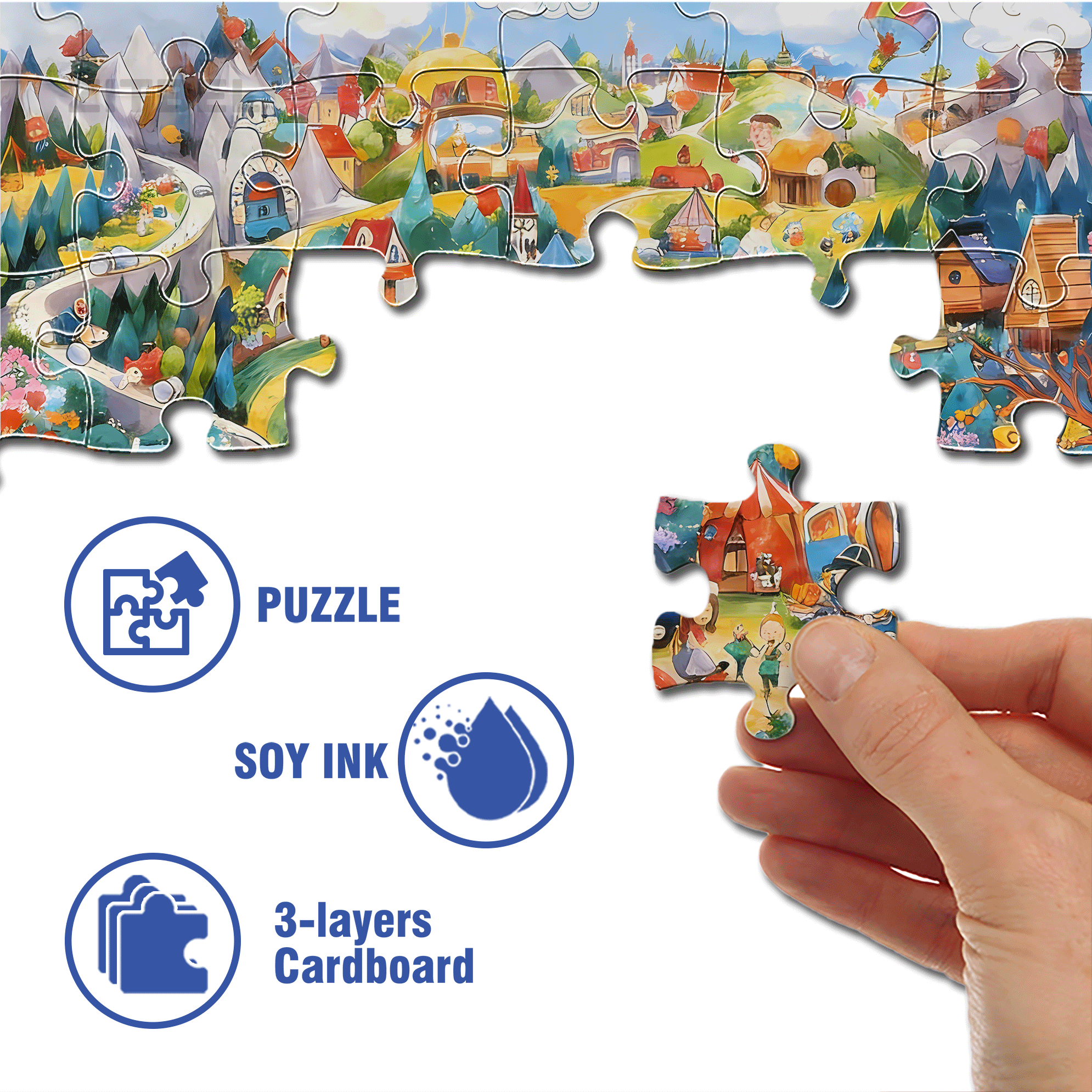 Sunny Mountain Valley Town 500pcs/1000pcs Jigsaw Puzzle, Scratch-Resistant, Interactive Family Game & Brain-Boosting DIY Decor, Perfect for Halloween, Christmas & New Year Gifts, Family Puzzle Game