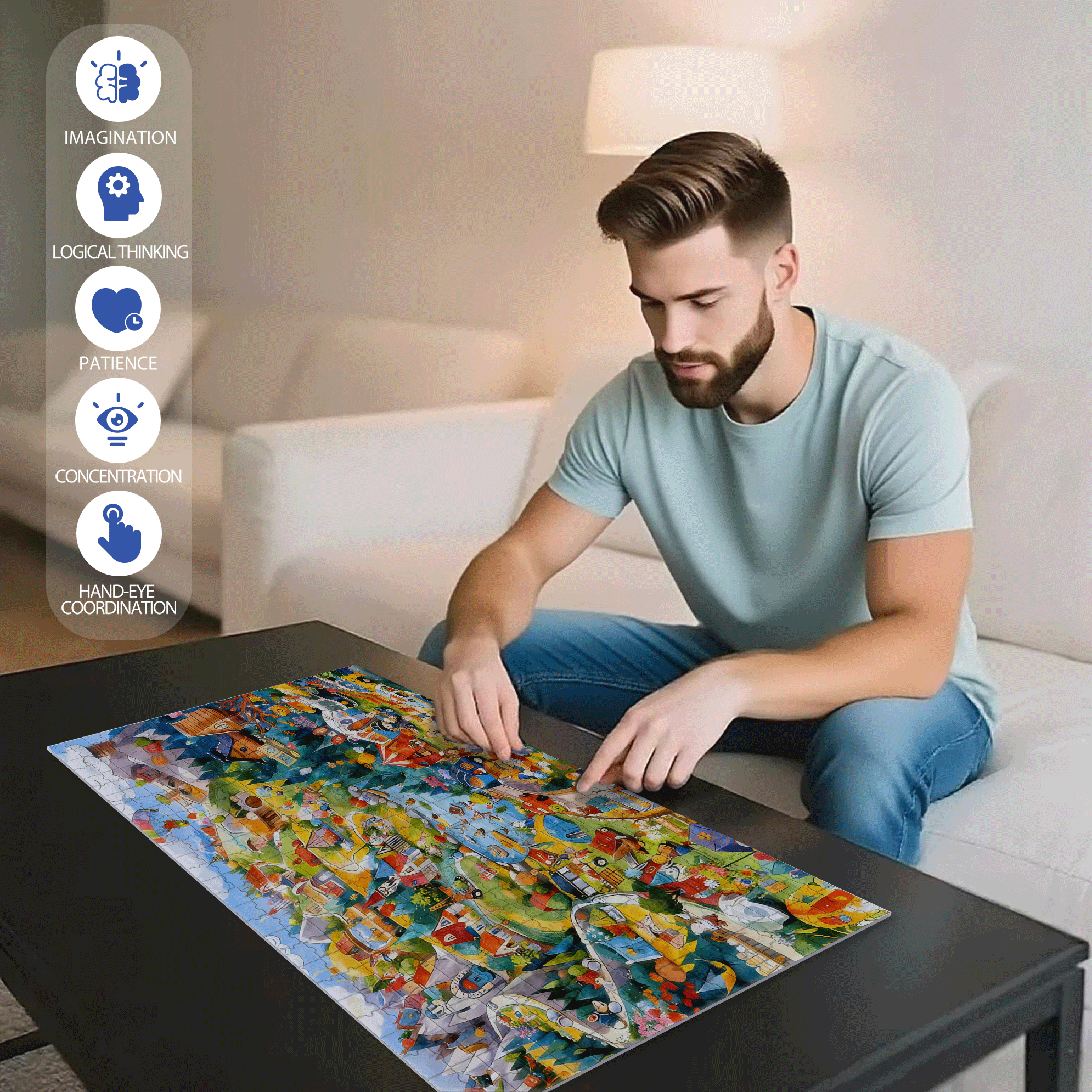 Sunny Mountain Valley Town 500pcs/1000pcs Jigsaw Puzzle, Scratch-Resistant, Interactive Family Game & Brain-Boosting DIY Decor, Perfect for Halloween, Christmas & New Year Gifts, Family Puzzle Game