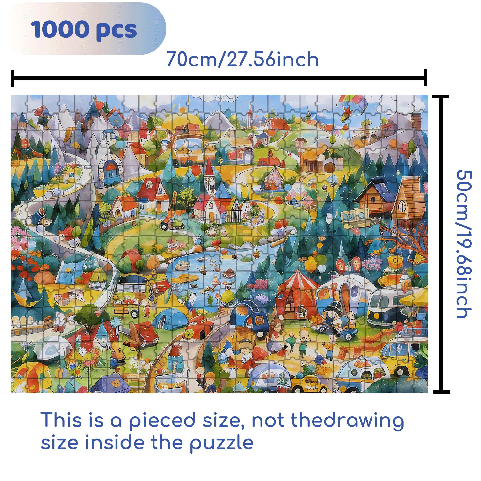 Sunny Mountain Valley Town 500pcs/1000pcs Jigsaw Puzzle, Scratch-Resistant, Interactive Family Game & Brain-Boosting DIY Decor, Perfect for Halloween, Christmas & New Year Gifts, Family Puzzle Game