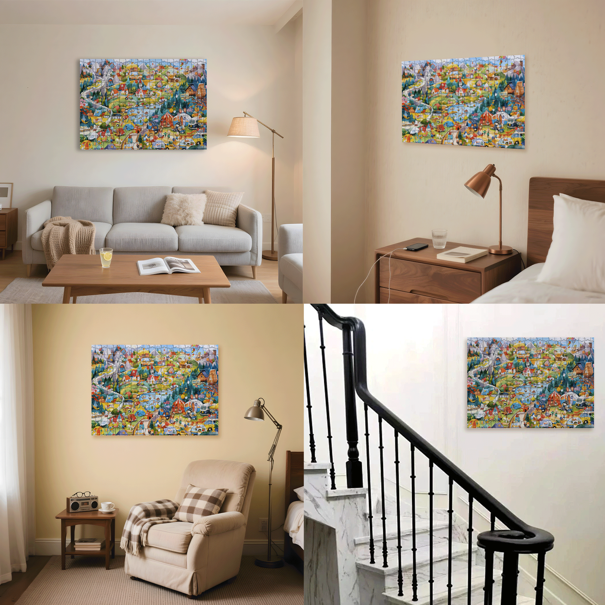 Sunny Mountain Valley Town 500pcs/1000pcs Jigsaw Puzzle, Scratch-Resistant, Interactive Family Game & Brain-Boosting DIY Decor, Perfect for Halloween, Christmas & New Year Gifts, Family Puzzle Game