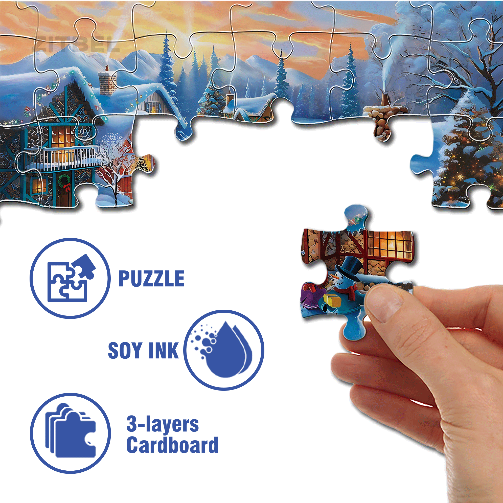 Sunset Christmas Village 500pcs/1000pcs Jigsaw Puzzle, Scratch-Resistant, Interactive Family Game & Brain-Boosting DIY Decor, Perfect for Halloween, Christmas & New Year Gifts, Family Puzzle Game