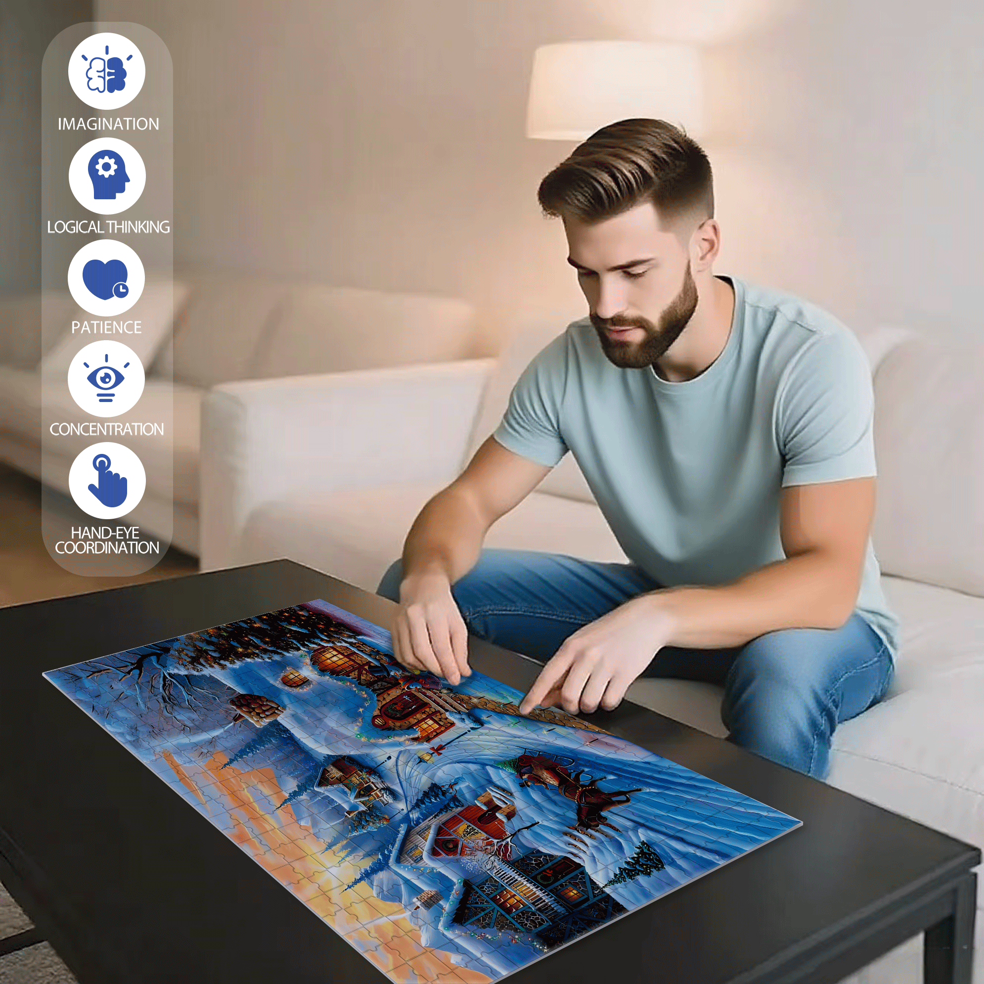 Sunset Christmas Village 500pcs/1000pcs Jigsaw Puzzle, Scratch-Resistant, Interactive Family Game & Brain-Boosting DIY Decor, Perfect for Halloween, Christmas & New Year Gifts, Family Puzzle Game