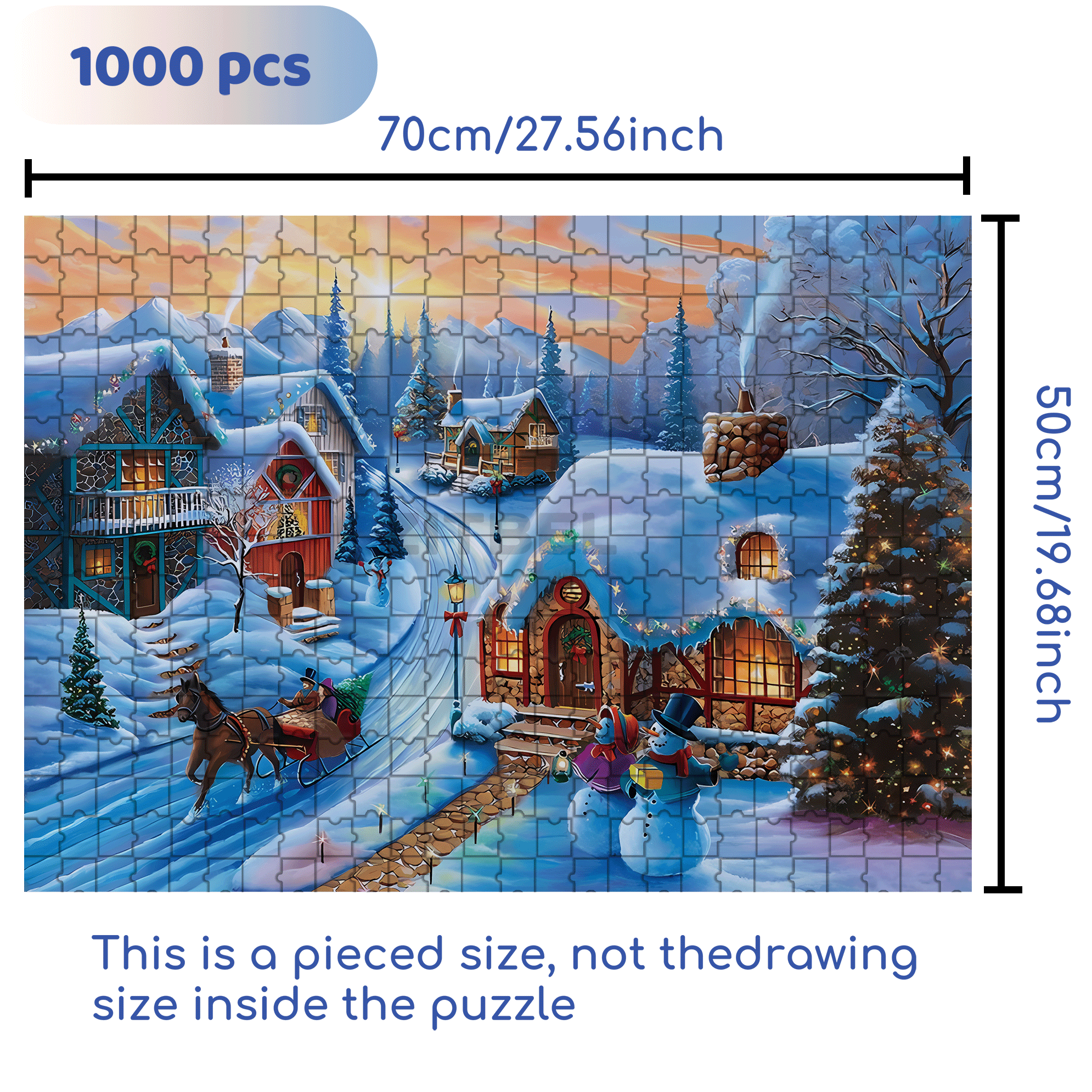 Sunset Christmas Village 500pcs/1000pcs Jigsaw Puzzle, Scratch-Resistant, Interactive Family Game & Brain-Boosting DIY Decor, Perfect for Halloween, Christmas & New Year Gifts, Family Puzzle Game
